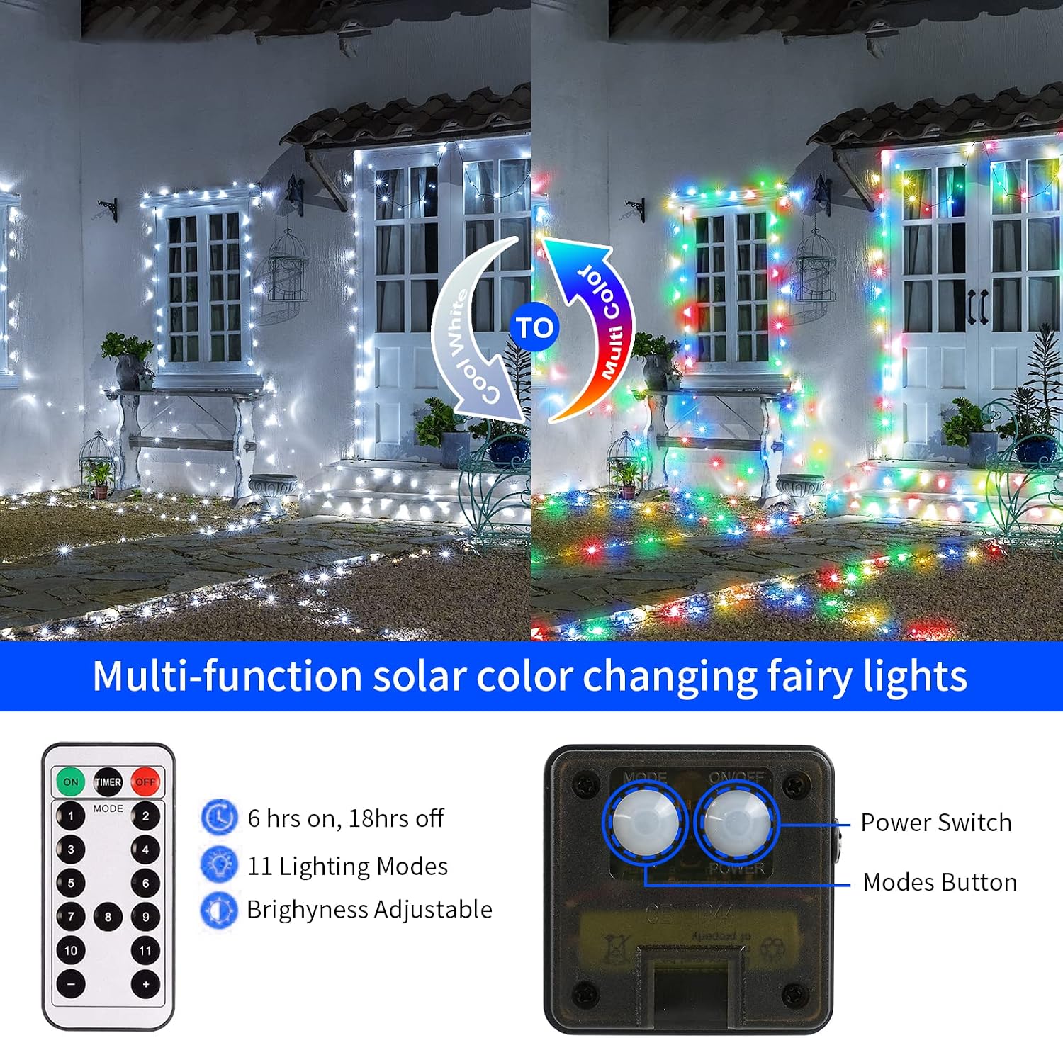 JMEXSUSS 2 Pack Solar String Lights Outdoor Total 66FT 200LED Fairy Lights | Outdoor Waterproof, 8 Modes Solar Christmas Lights for Outside Garden Tree Patio Yard Wedding Christmas Decorations, White