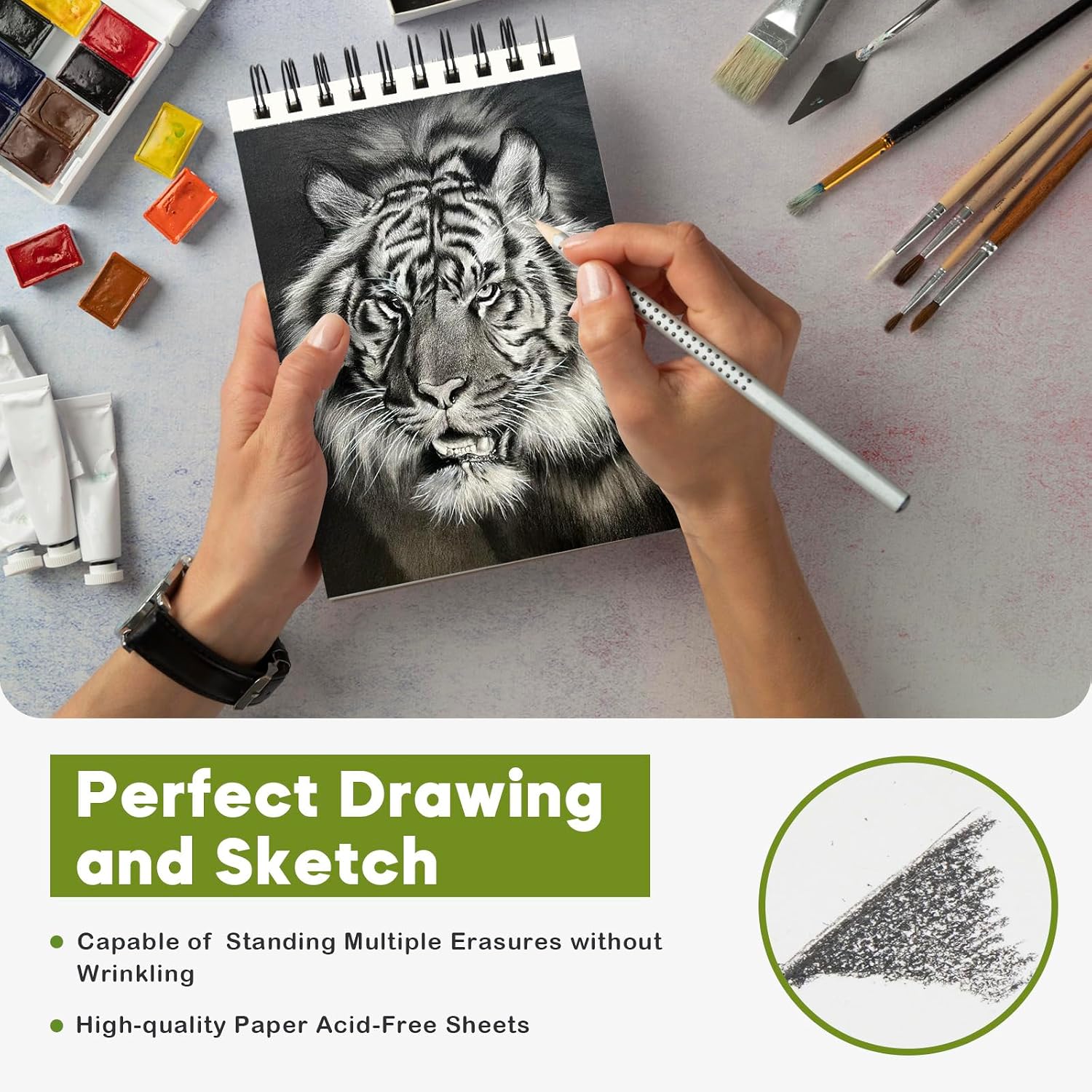 conda 8.5"x11" Sketch Book, 80 Sheets (68 lb/100gsm), Spiral Bound Artist Sketch Pad, Durable Acid Free Drawing Paper for Drawing Painting