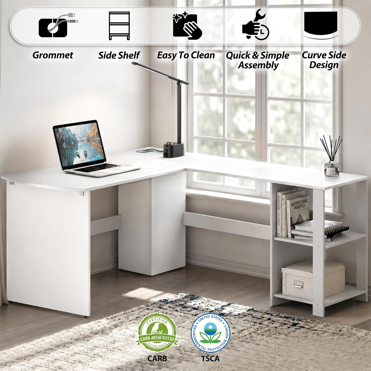 SHW 51 x 51 L-Shaped Home Office Wood Corner Desk with Storage, Espresso | Integrated Book Shelves