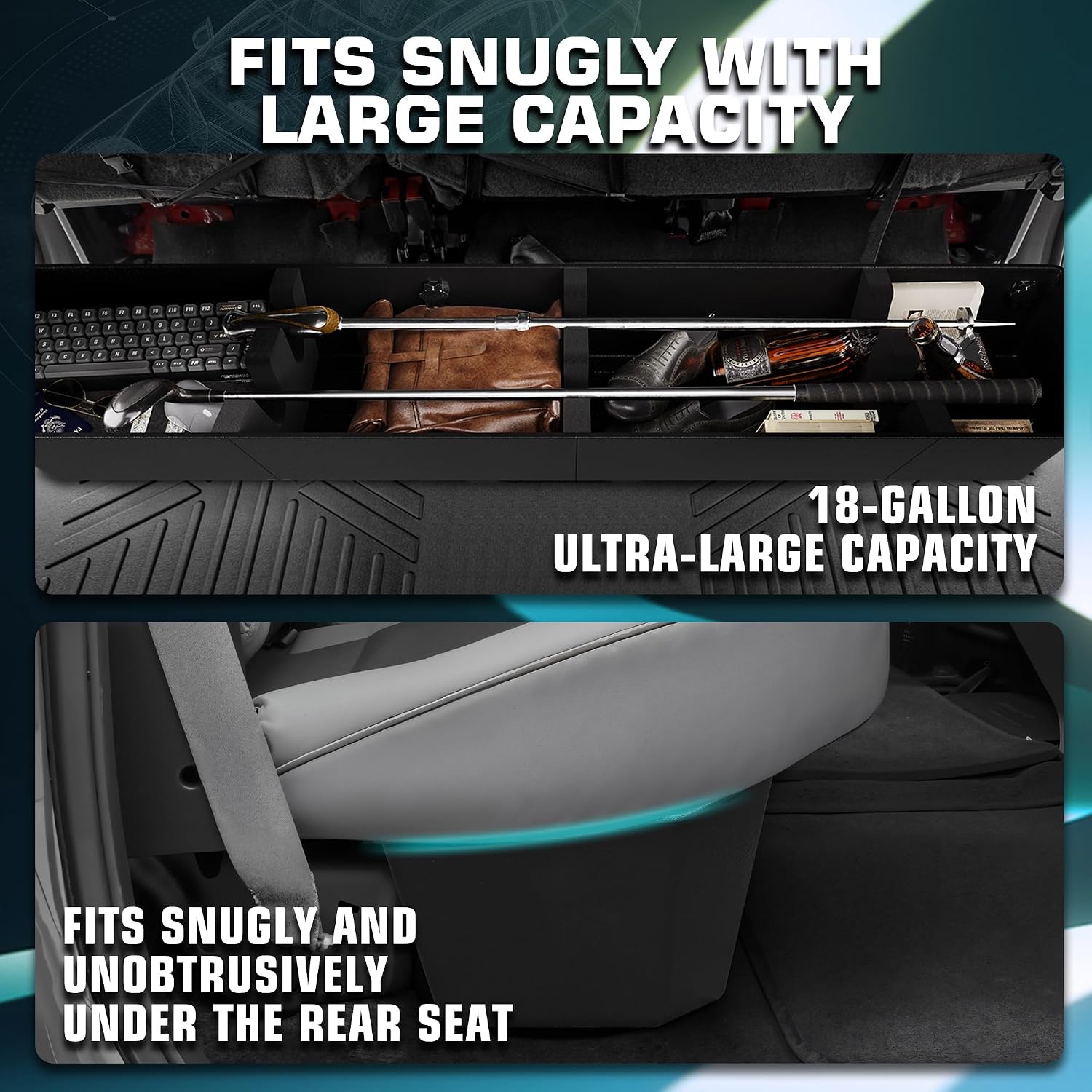 Rear Truck Underseat Storage Box, Fit 2017-2026 Ford F-250 F-350 Super Duty and 2015-2026 Ford F-150 SuperCrew Crew Cab Heavy Duty Rear Under Back Seat Box Organizer, Anti Slip