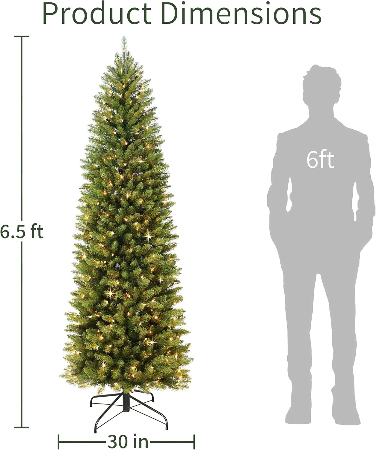 Puleo International 7.5ft Pre-Lit Fraser Fir Pencil Christmas Tree with 350 Clear Lights, 1188 Realistic Dense Branch Tips, Easy Setup Artificial Trees with Sturdy Metal Stand