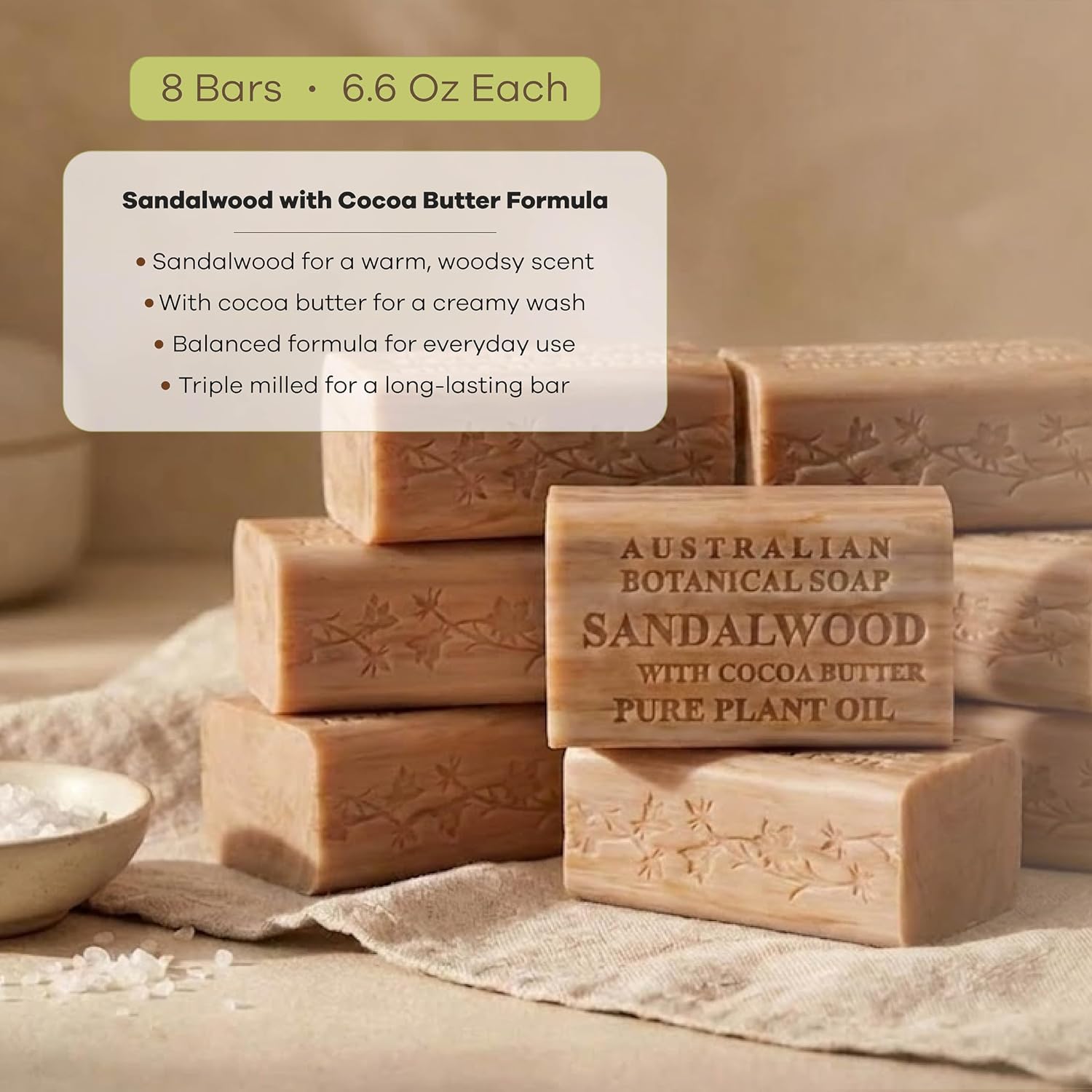 Australian Botanical Soap Sea Salt Soap Bars, 6.6 oz, Pack of 8