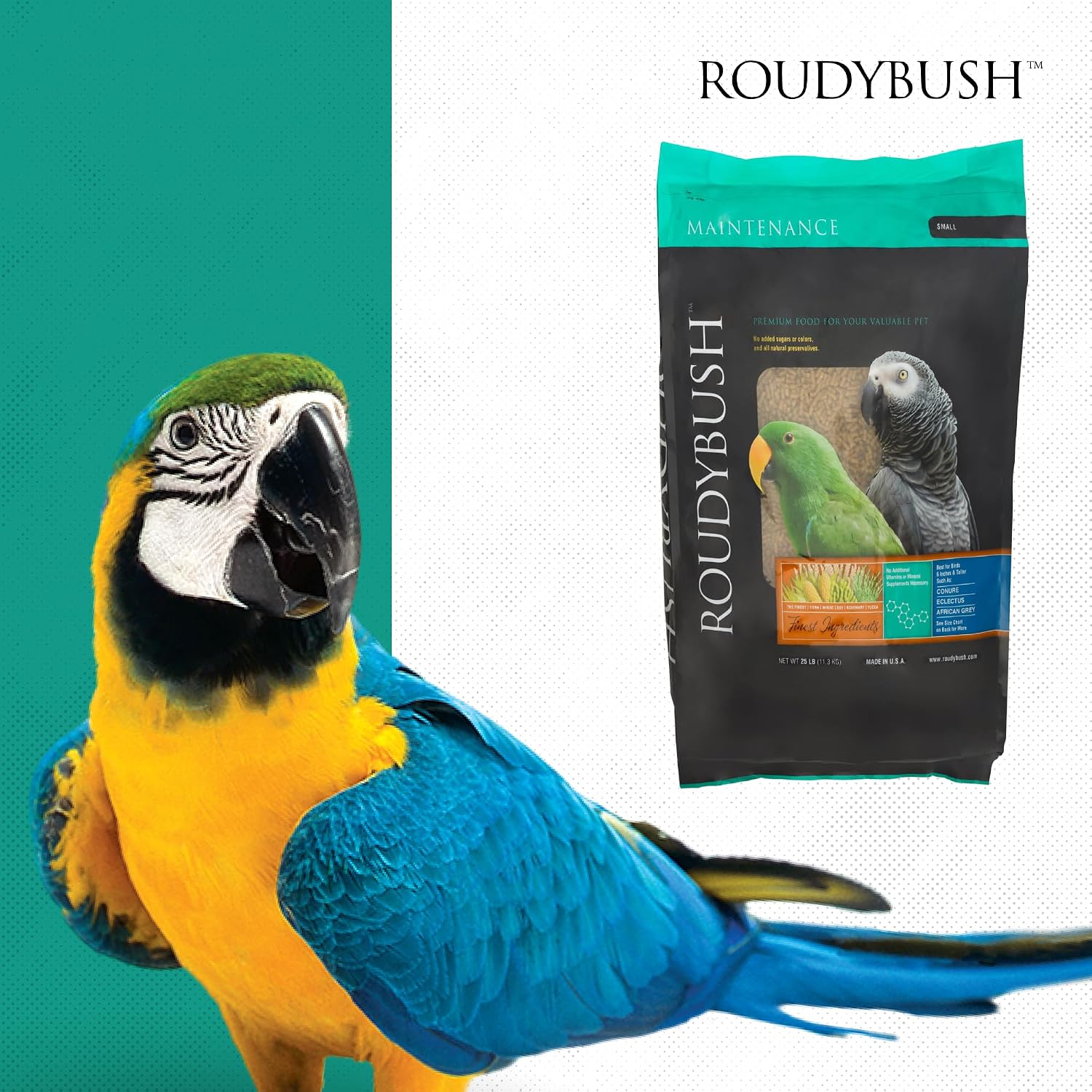 RoudyBush Daily Maintenance Food for Birds - Scientifically Formulated Bird Feed - Bird Food Pellets w/Corn, Wheat, Soy & More - Nutritious & Healthy Feed for Birds (Mini, 44oz)
