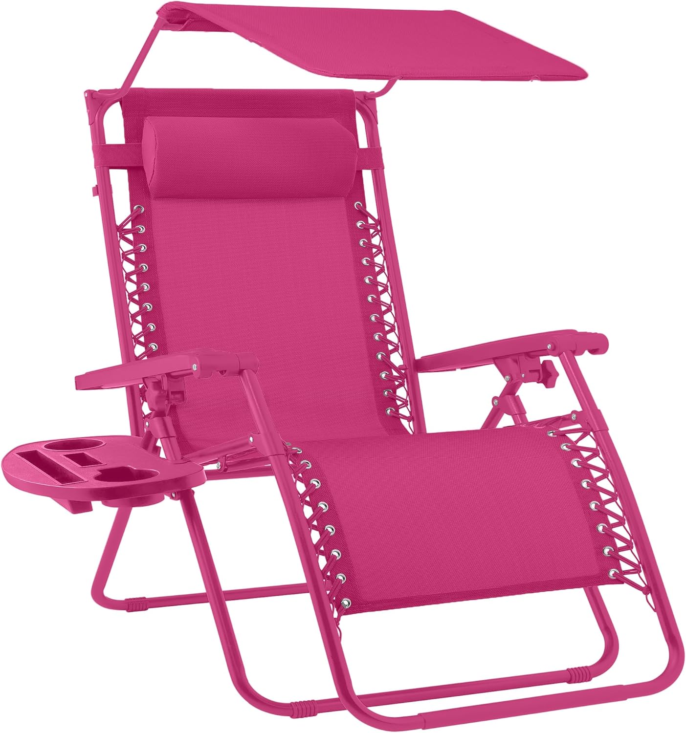 Best Choice Products Folding Zero Gravity Outdoor Recliner Patio Lounge Chair w/Adjustable Canopy Shade, Headrest, Side Accessory Tray, Textilene Mesh - Beige