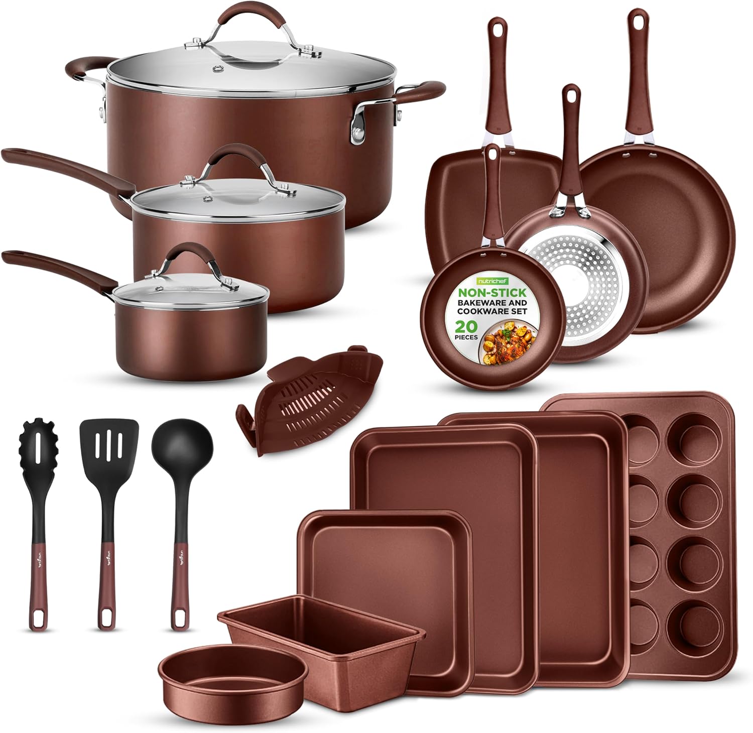 NutriChef 20-Piece Pots and Pans Set Non Stick – Induction Cookware Set, PFAS-Free Nonstick Cookware for All Cooktops