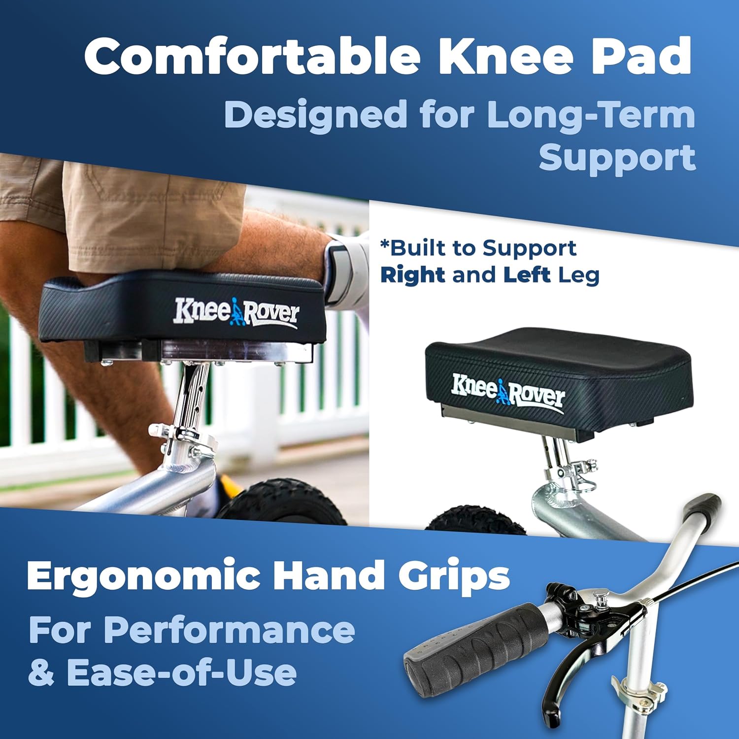 KneeRover PRO All Terrain Knee Scooter with Shock Absorber, Silver | Heavy Duty Knee Walker For Adults