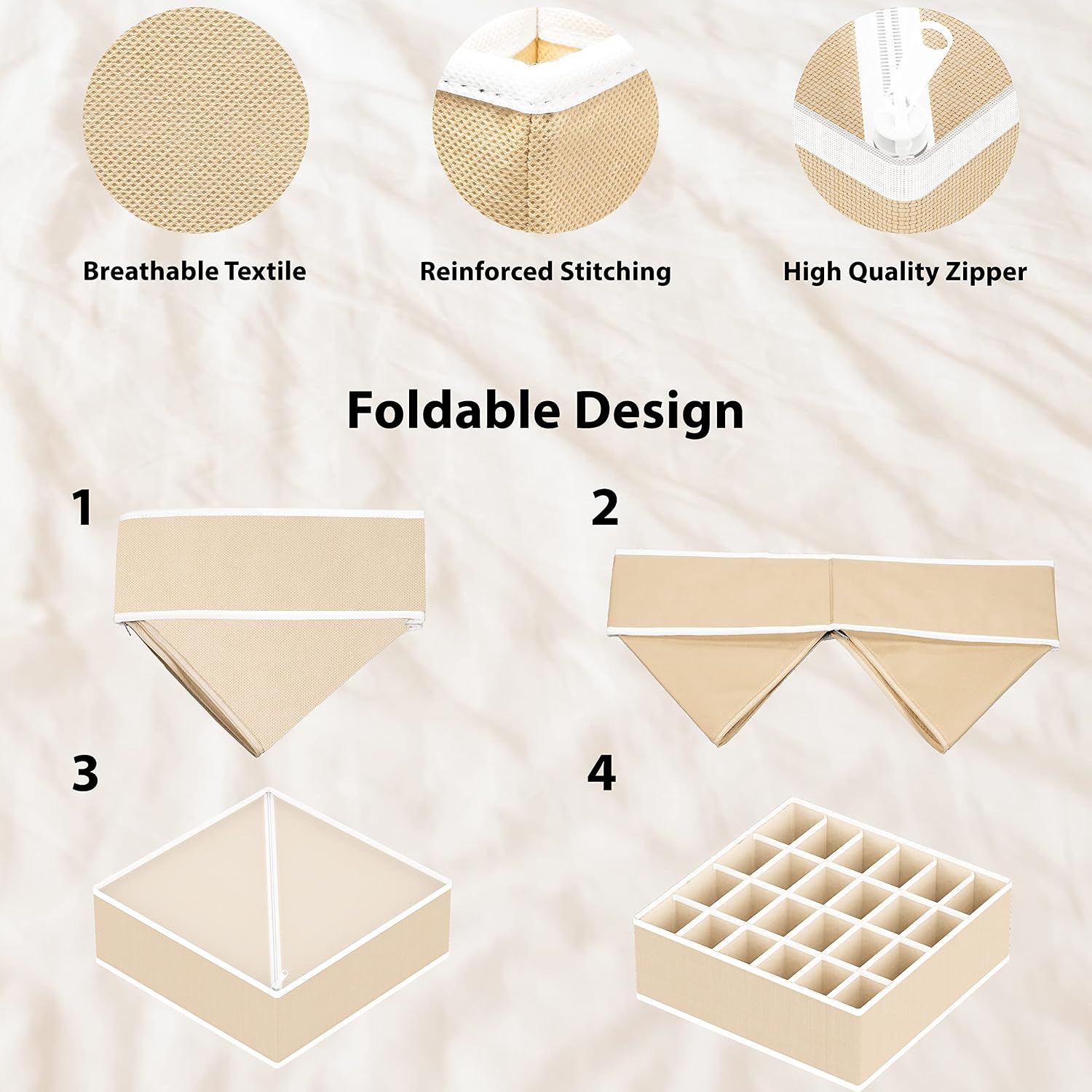 Simple Houseware 4-Pack Drawer Organizer Set for Underwear/Socks/Bra, Gray | Closet Dividers for Underwear, Socks, Bras, Scarves, Ties - Foldable Non-Woven Storage Boxes