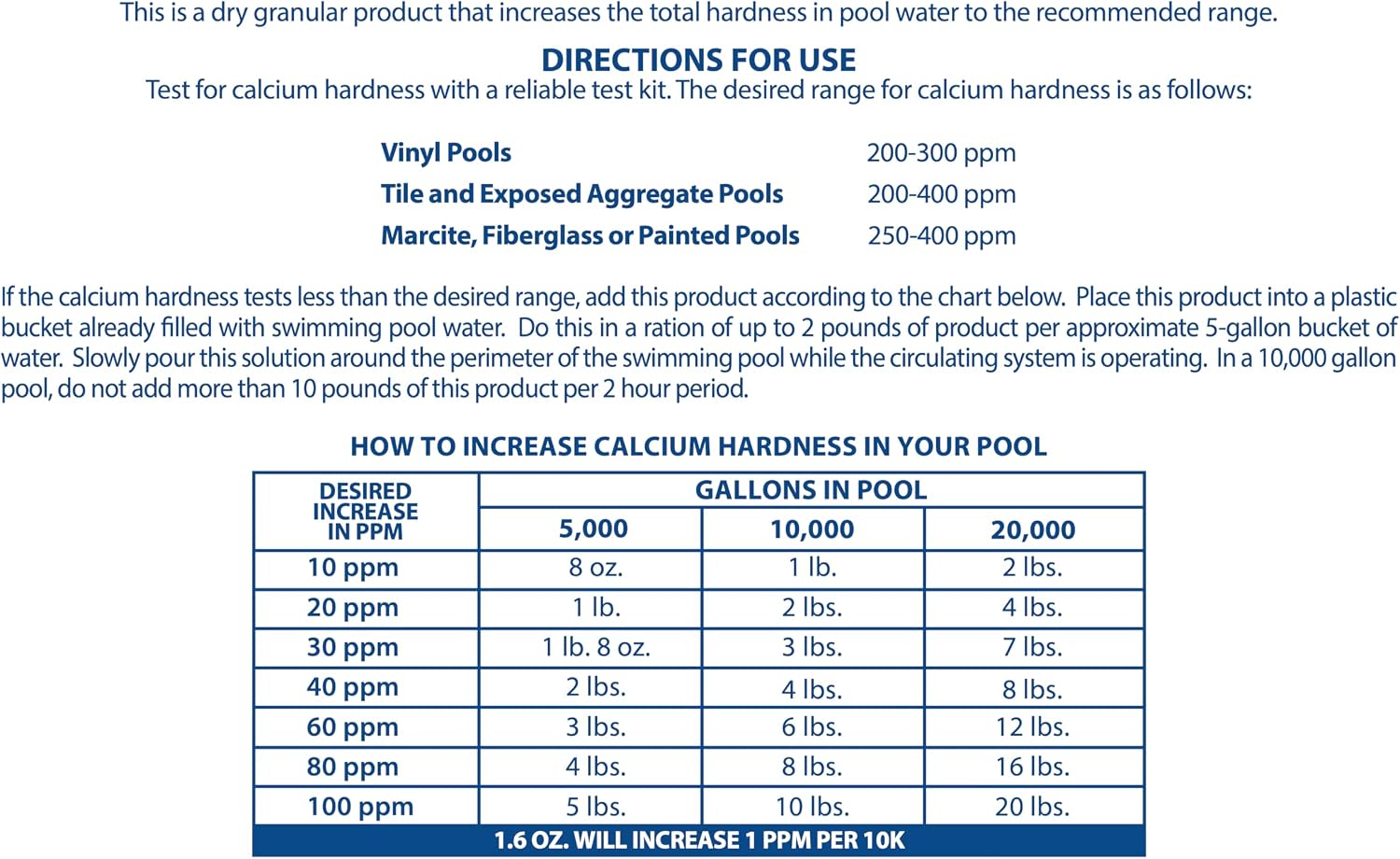 Pool Mate 8-Pounds Premium Calcium Hardness Increaser for Pools | Calcium Up, 100% Calcium Chloride, 8 ounces raises calcium hardness level 10 ppm per 5,000 gallons of water