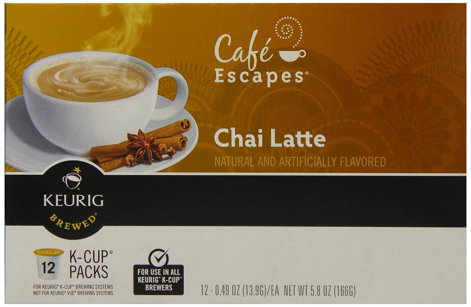 Cafe Escapes Chai Latte K-Cups, 16 Count (Packaging May Vary)