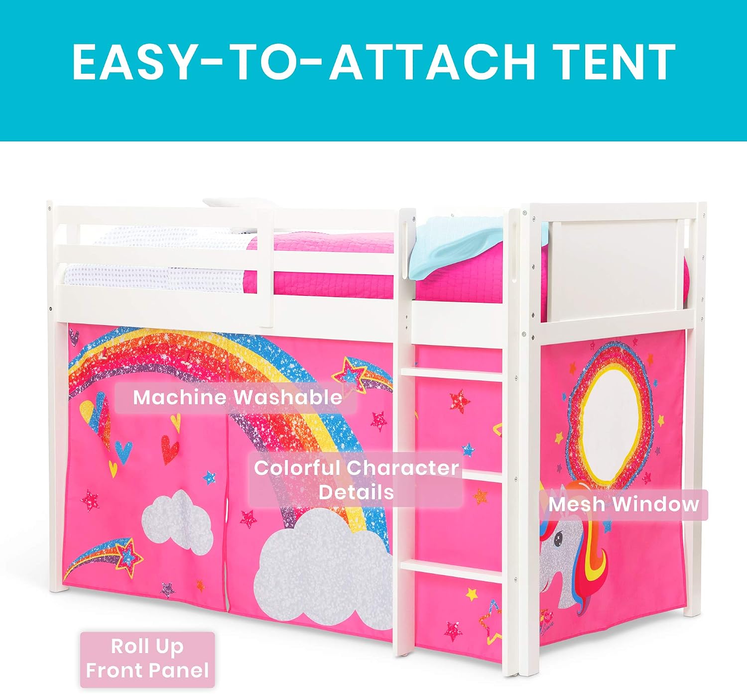 Delta Children Twin Loft Bed with Guardrail and Ladder (Coordinates with Loft Bed Tents Sold Separately), White