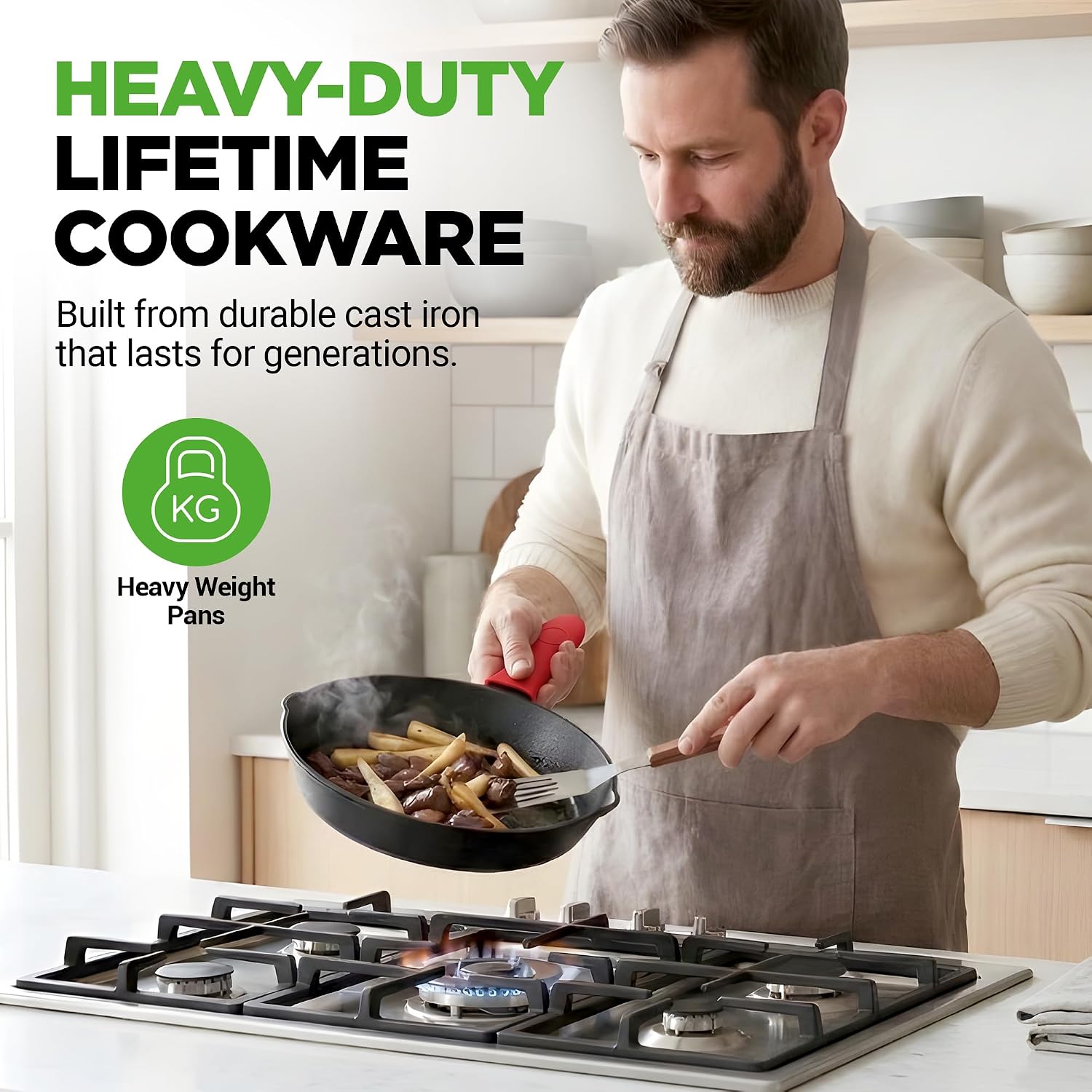NutriChef 10 Inch Cast Iron Skillet with Lid - Pre-Seasoned Small Fry Pan with Side Drip Spout and Silicone Handle
