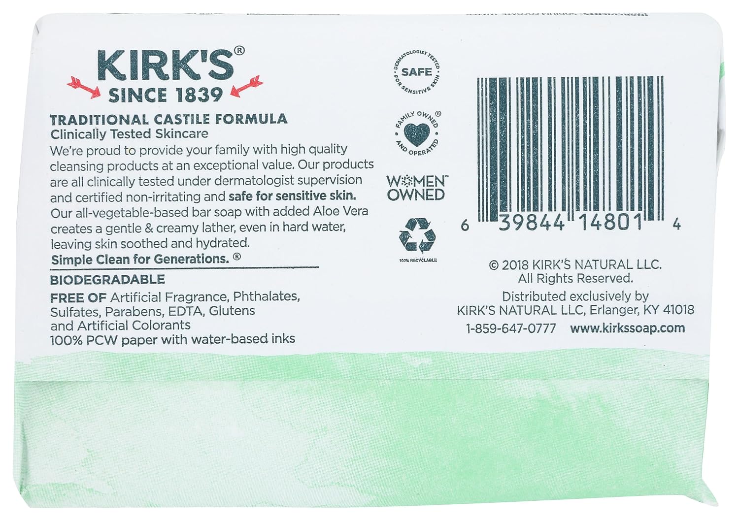 Kirk's Original Coco Castile Bar Soap Soothing Aloe Vera, 4 Oz
