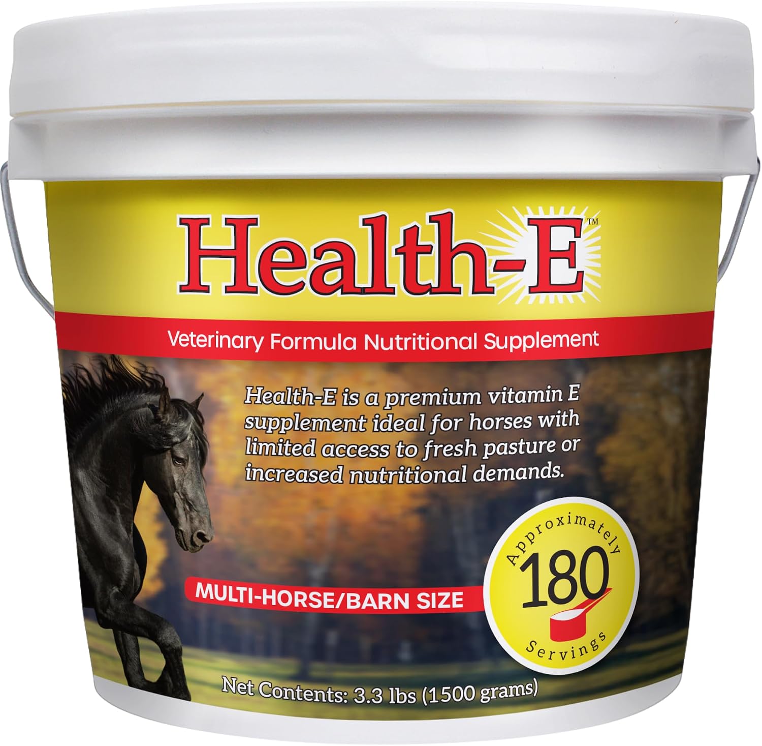 Vitamin E Supplement for Horses, High-Potency dl-Alpha Tocopherol Powder, Supports Immune Muscle Skin and Nerve Wellness, Low Sugar Starch and Fructans (60 Servings)