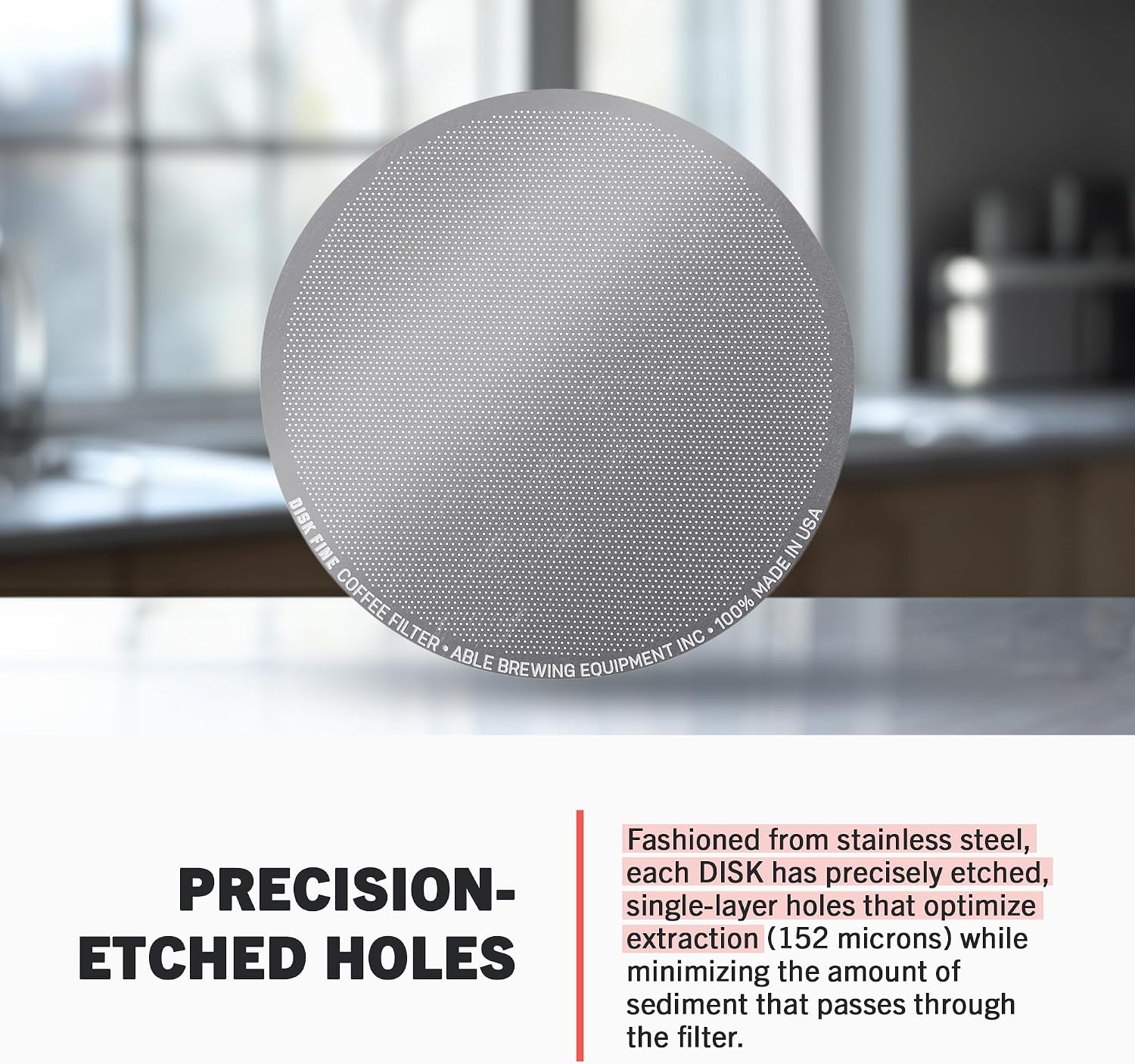 Able - DISK Stainless Steel Coffee Filter, AeroPress Coffee Maker-Compatible, AeroPress Accessories for Home & Cafes, 2.45” Reusable Coffee Filters (254-Micron Standard + 152-Micron Fine), Pack of 2