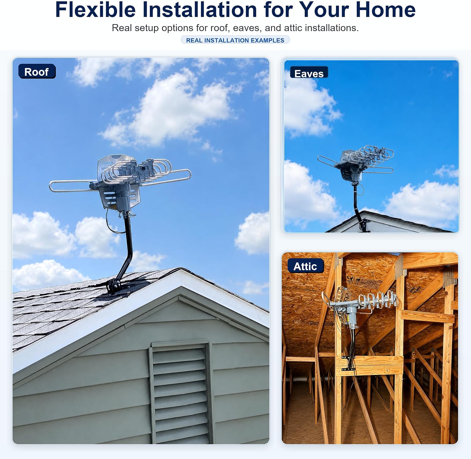 Amplified Outdoor TV Antenna with 360° Motorized Rotation, UHF/VHF Long-Range Reception, Remote Control, Mounting Pole & 40FT RG6 Cable
