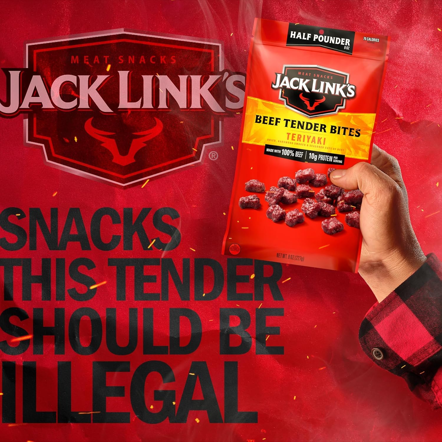 Jack Link's Teriyaki Beef Tender Bites - 8 oz Bag - Ready to Eat Real Meat Protein Snacks - 10g Protein per Serving - Made with 100% Real Beef
