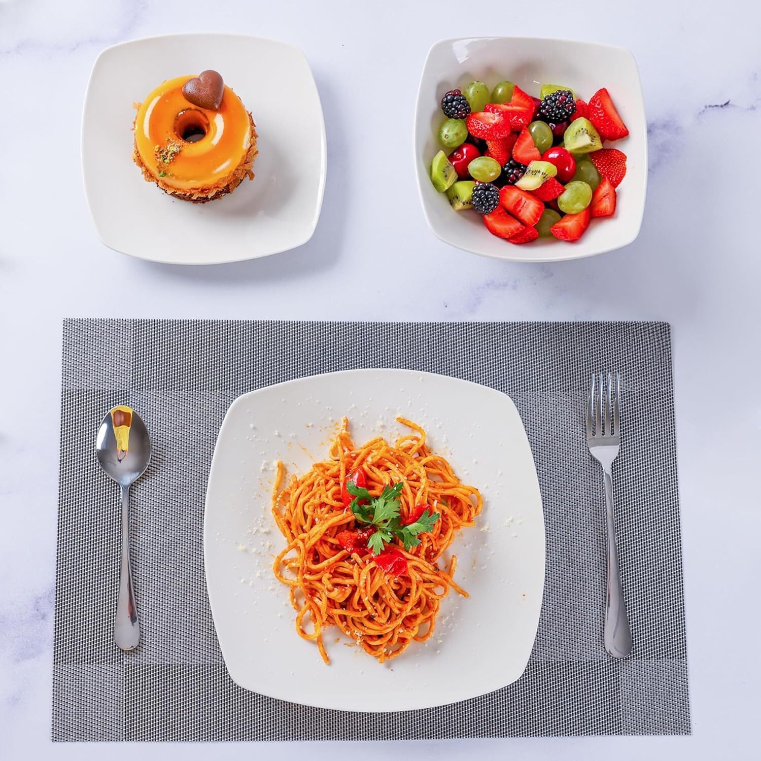 Zulay Kitchen Luna Plates and Bowls Sets, 16 Piece Modern Porcelain Dish Set for 4, Chip and Scratch Resistant Square Dinnerware Set