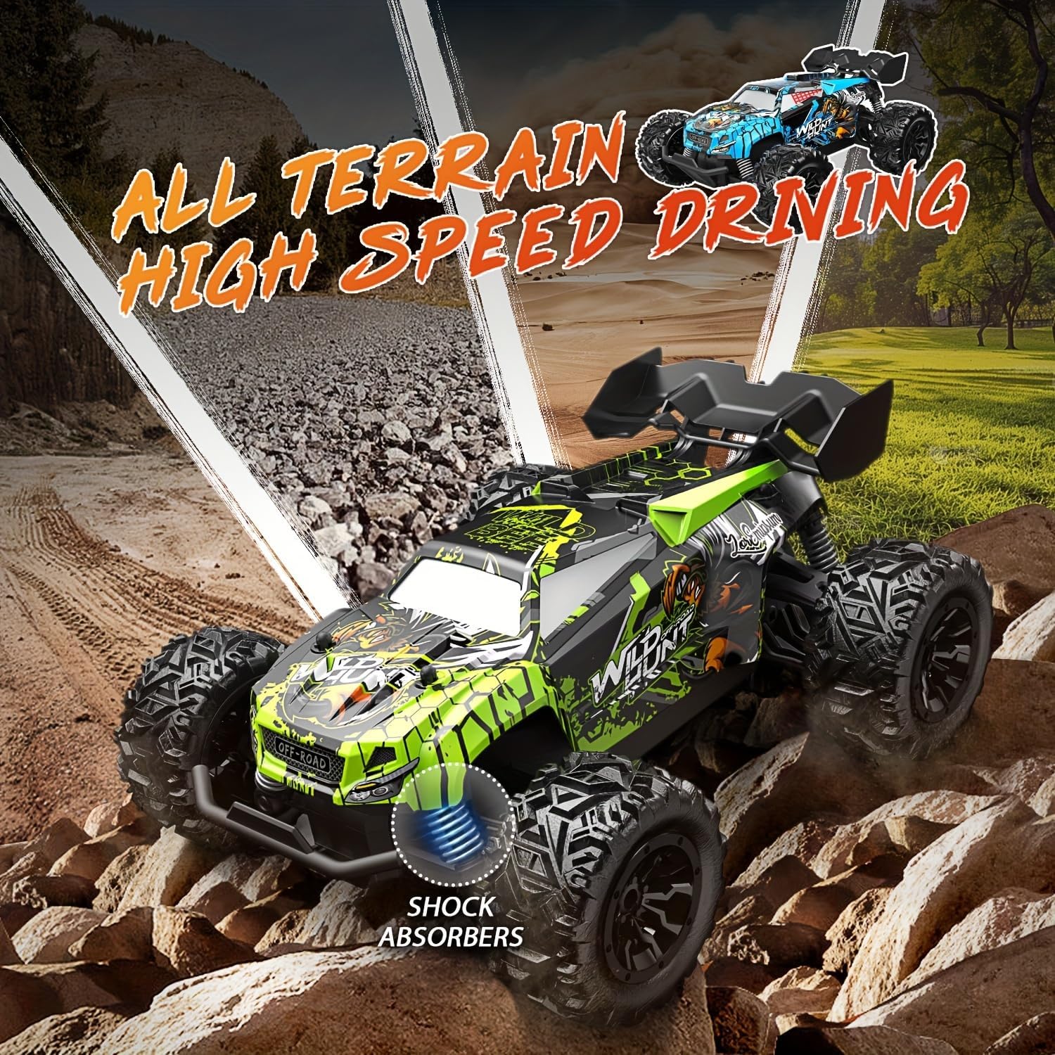 1/18 Scale High Speed RC Cars, 30KM/H 4WD Off-Road Remote Control Trucks for Adults and Kids Boys, All Terrain Truck Toys Gifts