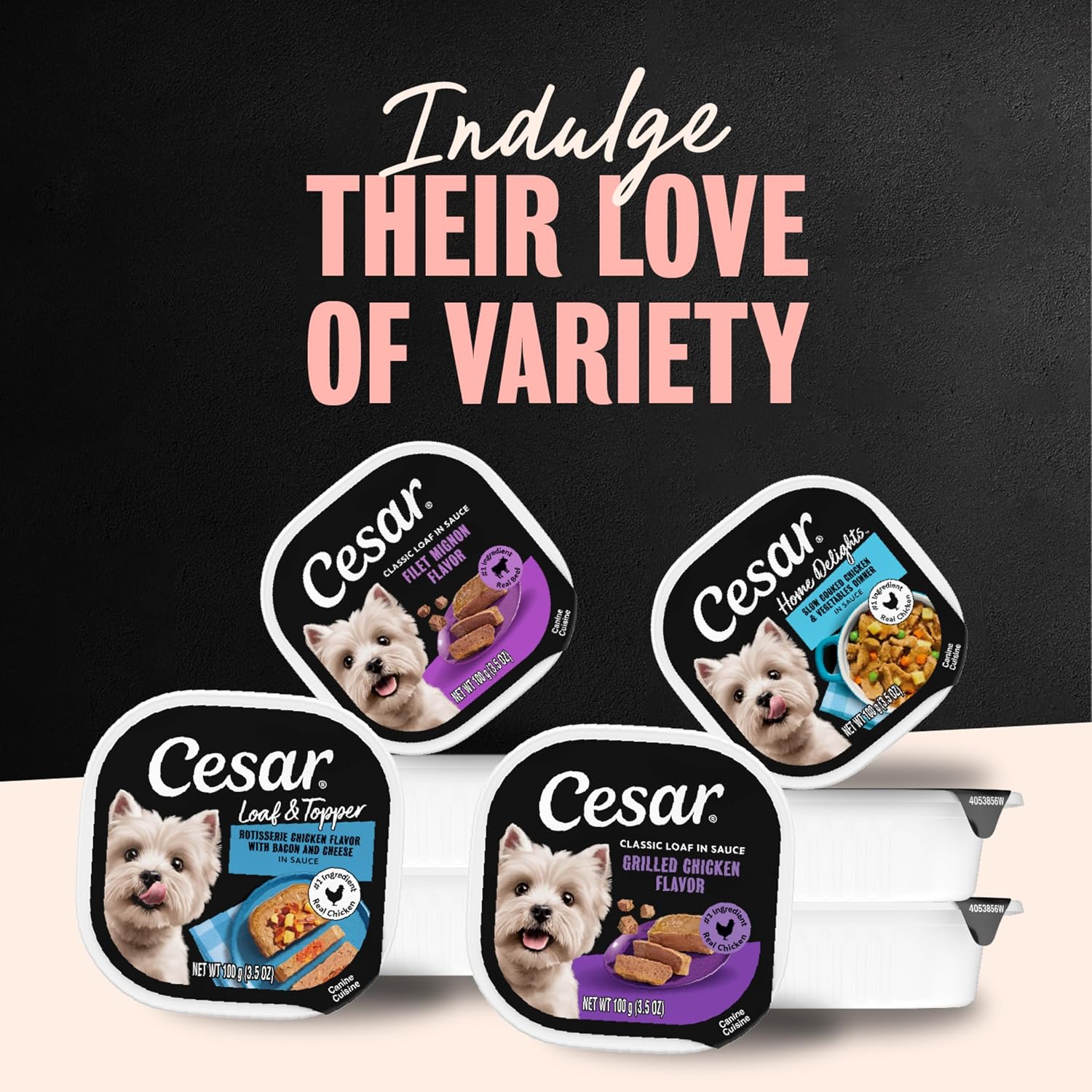 Cesar Wet Dog Food, Steak Lovers Variety Pack, 3.5 oz, 36 Count | Real meat #1 ingredient, easy peel trays, 100% complete & balanced, no fillers, no added sugar, no artificial flavors