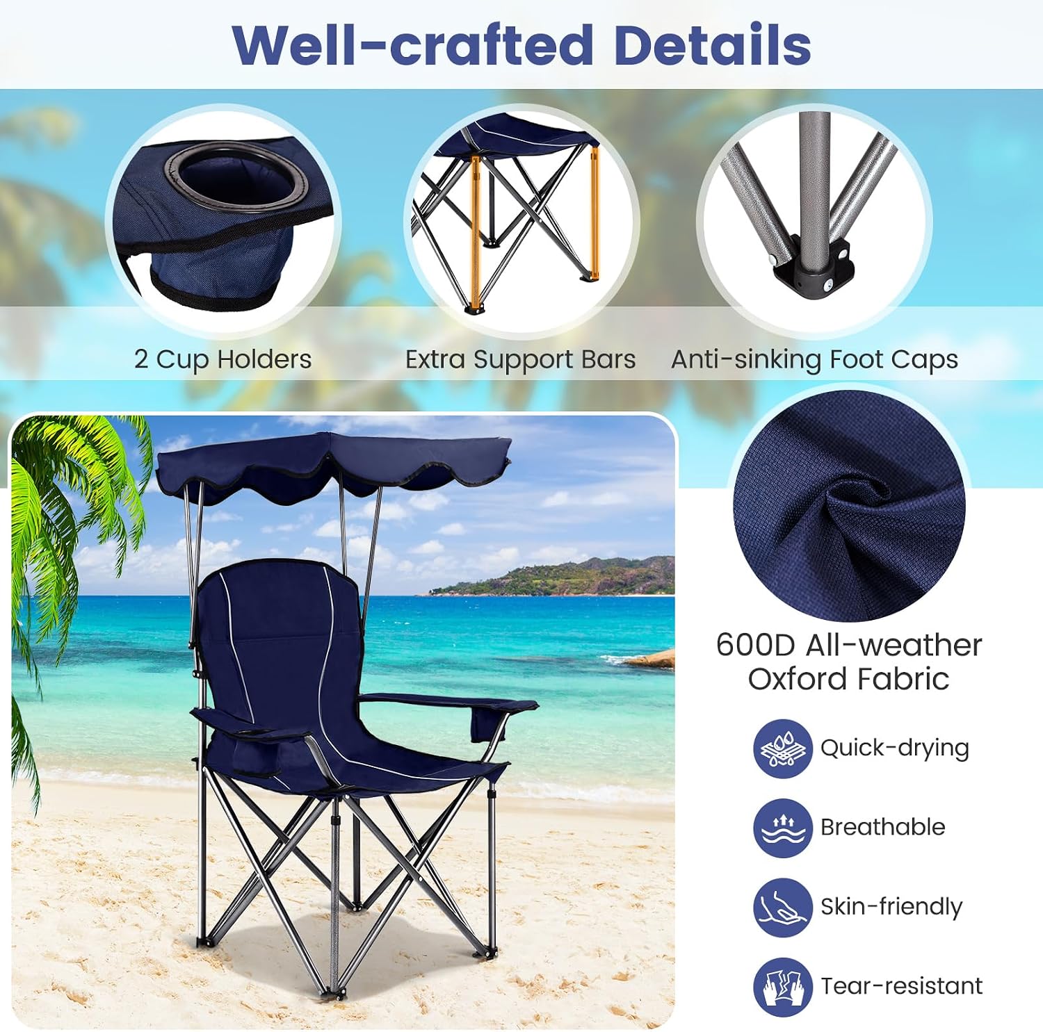 Goplus Camping Chair with Canopy Shade, Folding Lawn Chair with Umbrella Cup Holder & Carry Bag, Portable Sunshade Chair for Adults for Beach Outdoor Travel Hiking Fishing (Red)