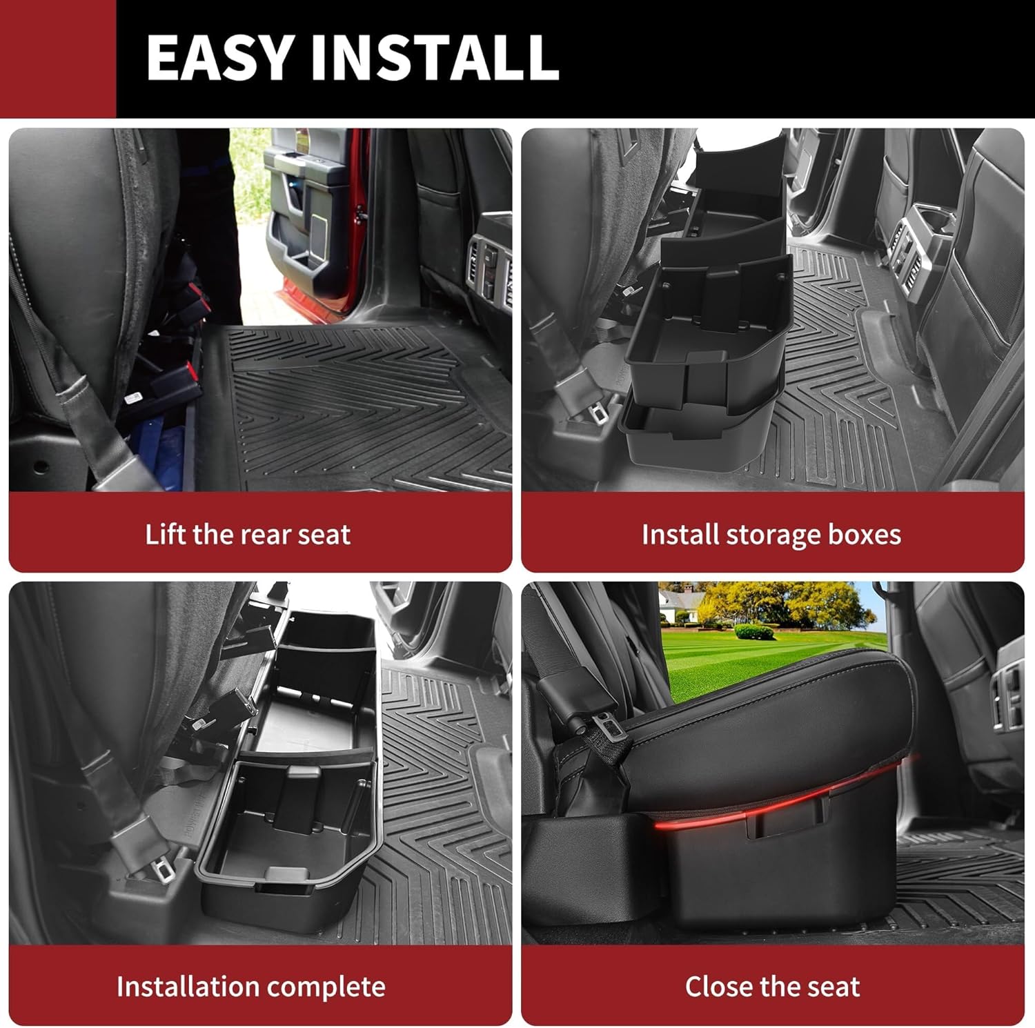 YITAMOTOR Rear Under Seat Storage Fit Ford 2015-2026 F150 & 2017-2026 Super Duty SuperCrew/Crew Cab