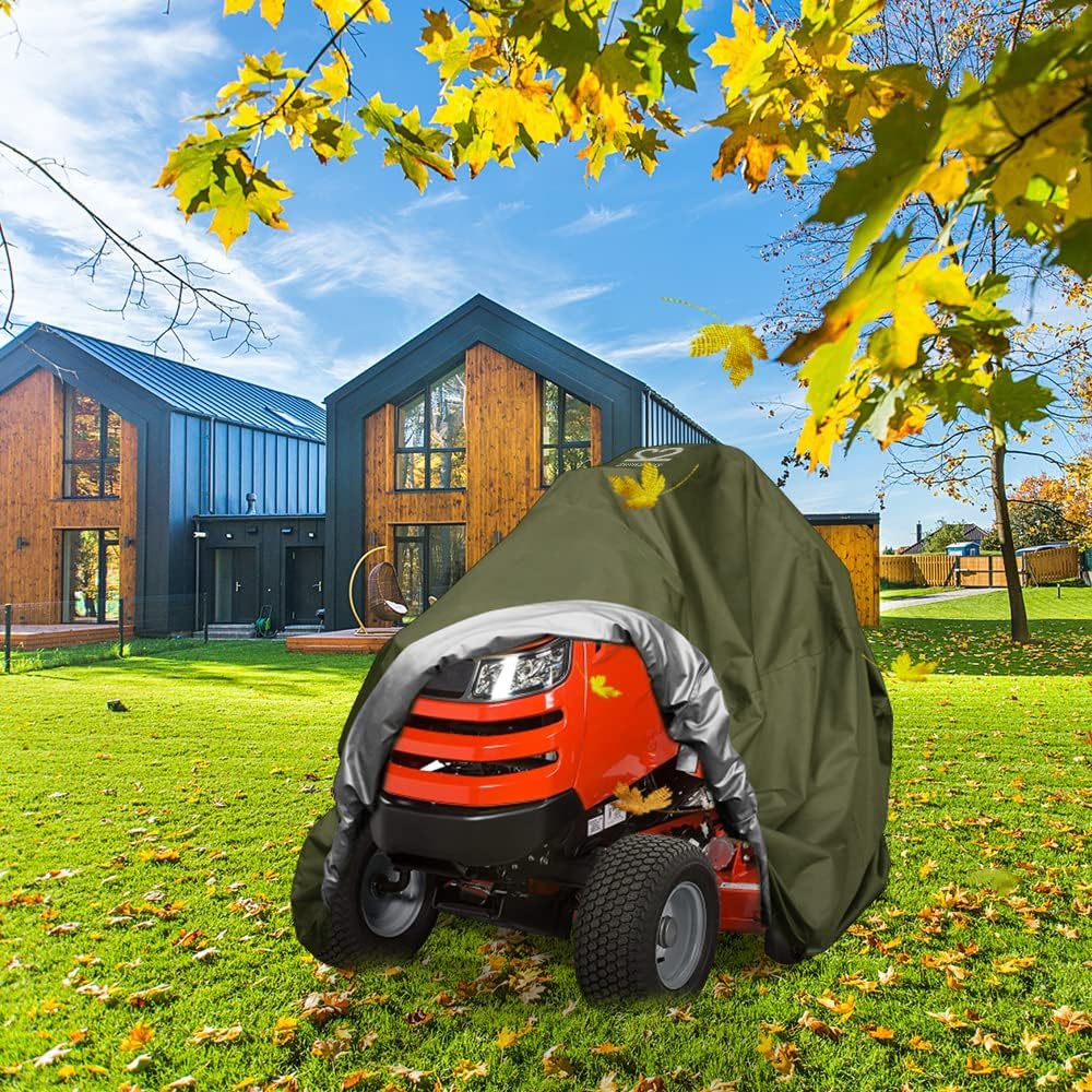 Riding Lawn Mower Cover 600D Lawnmower Covers Waterproof, up to 54" Decks | Universal Outdoor Lawn Tractor Cover Tarp All Weather Ride on Mower Covers, Heavy Duty 600D, Elastic Cord & Storage Bag