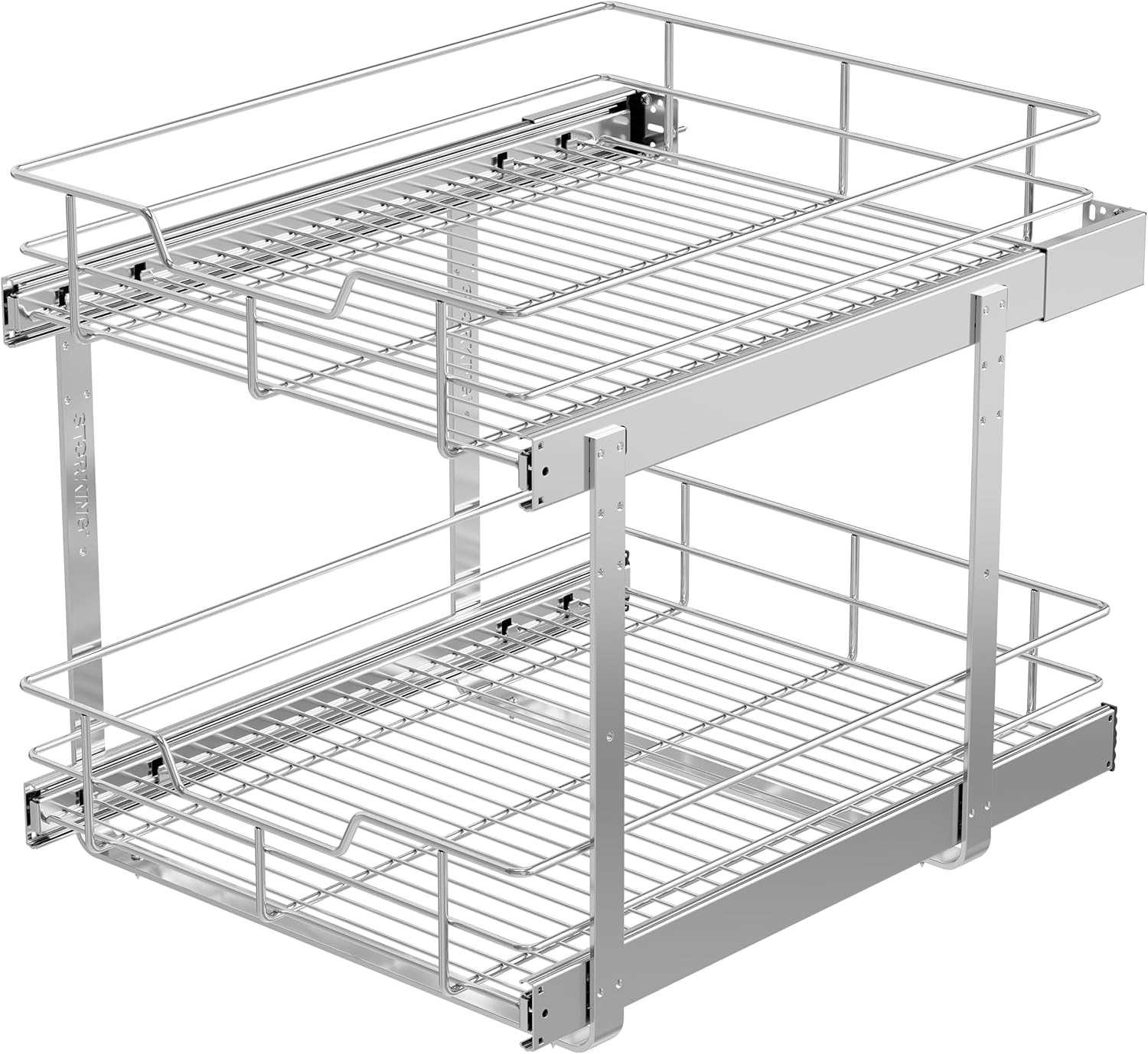 2 Tier Pull Out Cabinet Organizer 11" W X 22" D, Chromed, Full Slide Out