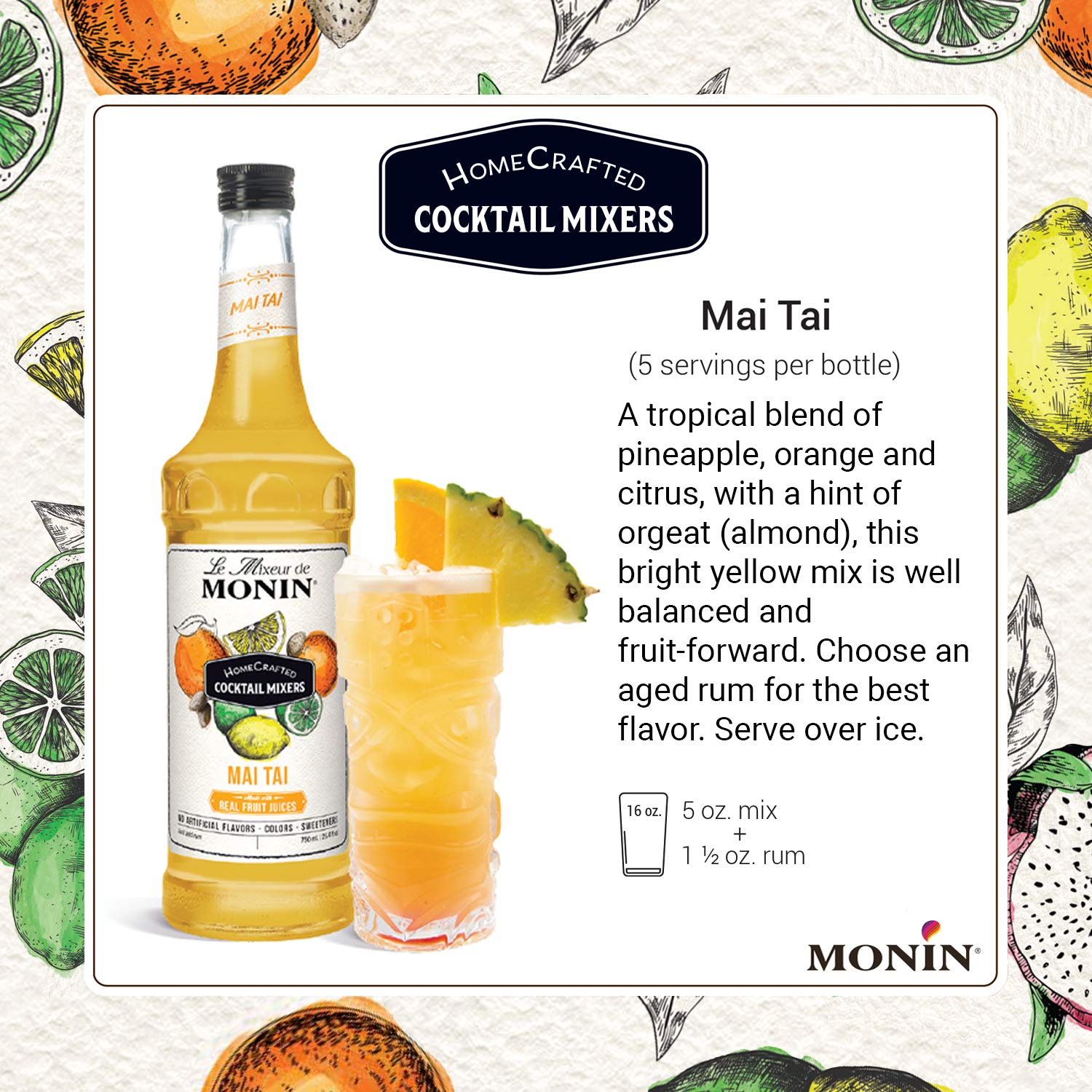 Monin - HomeCrafted Dragon Fruit Cosmo Cocktail Mix, Ready-to-Use Drink Mixer, Strawberry & Pear Blend, Made with Natural Flavors & Real Fruit Juice