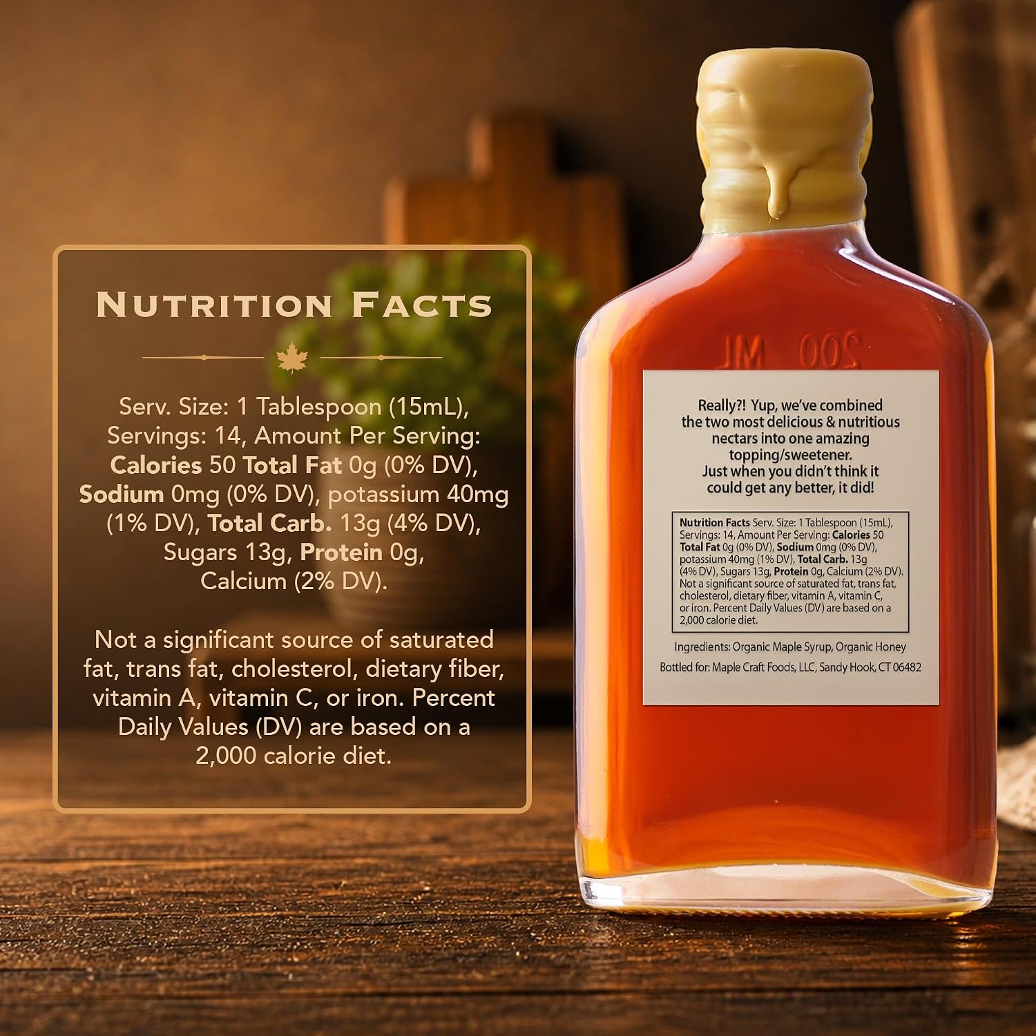 Maple Craft Foods Salted Caramel Maple Syrup – Organic Vermont Maple Syrup with Natural Caramel Flavor & Salt, Gourmet Flavored Syrup for Pancakes, Coffee, Baking and Desserts, 6.8 oz