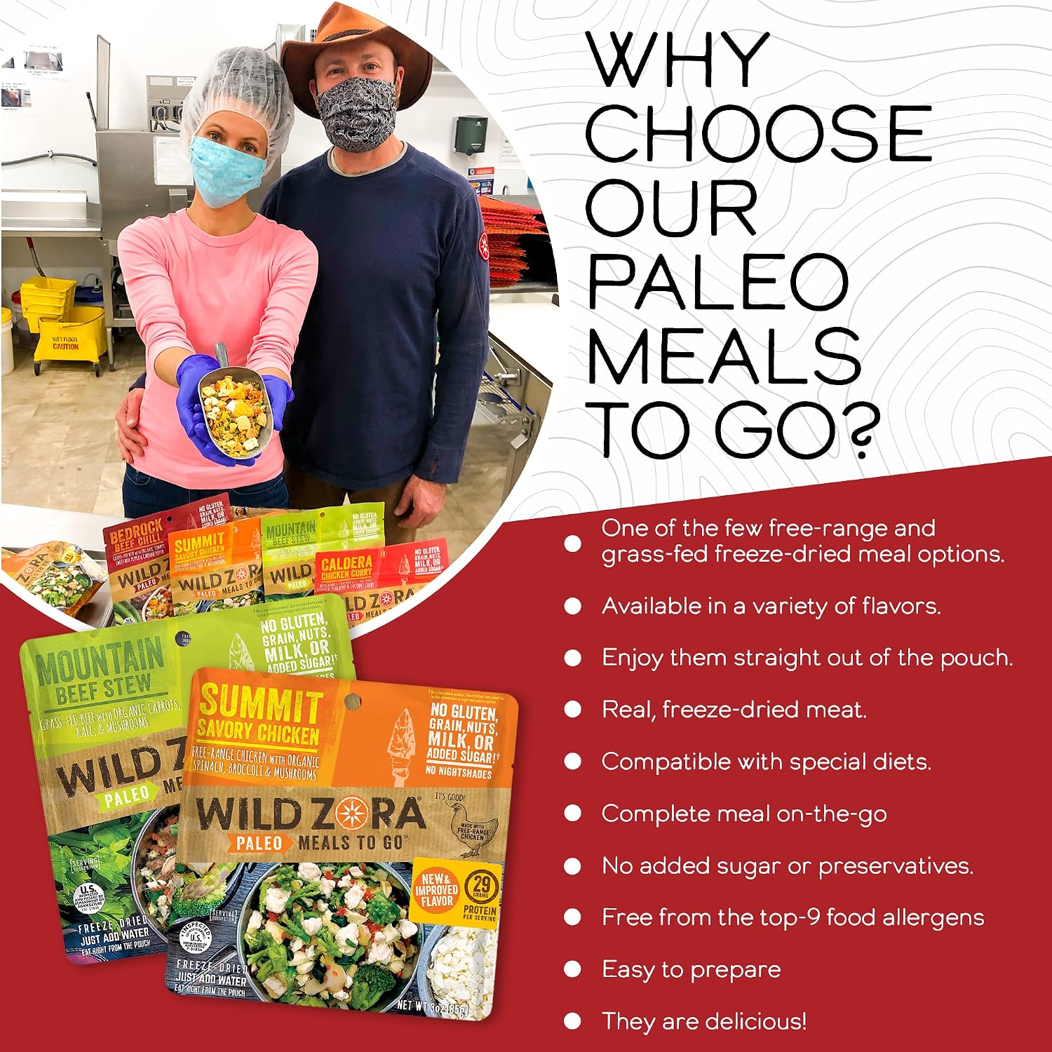 Wild Zora Paleo Freeze Dried Meals for Backpacking & Camping - Healthy Gluten Free & Grain Free Camping Meals/Backpacking Food + No Added Sugar - Great for Travel (Cliffside Coconut Berry 2-Pack)