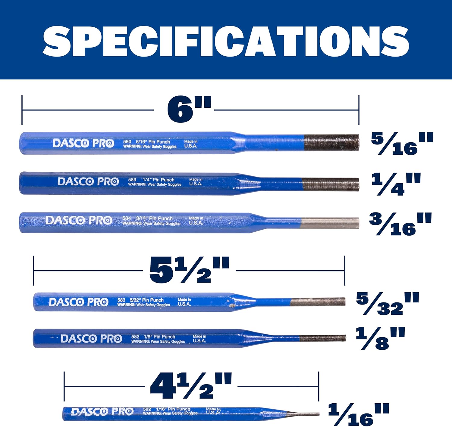 DASCO PRO 6 Piece Pin Punch Kit, Assembled in USA, VN70022 22
