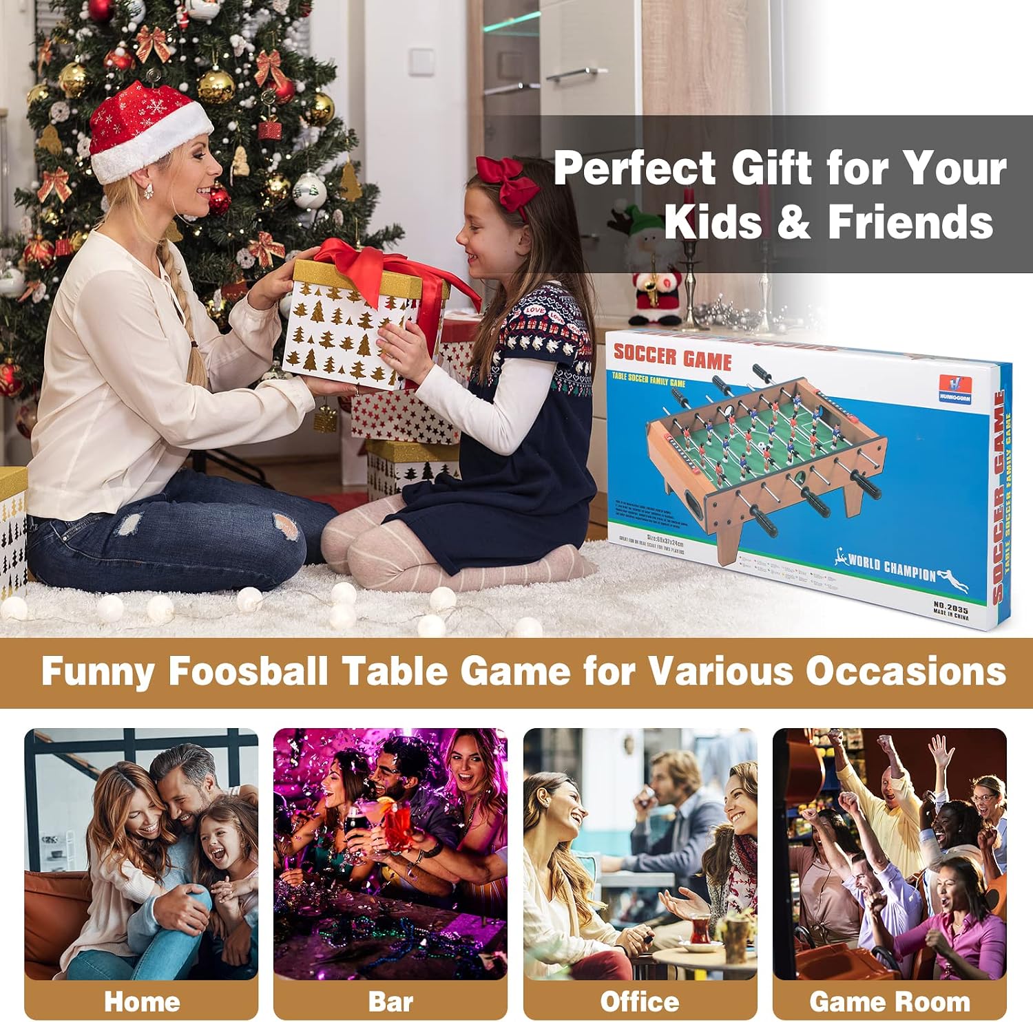 Giantex 27" Foosball Table, Easily Assemble Wooden Soccer Game Table Top w/Footballs, Indoor Table Soccer Set for Arcades, Game Room, Bars, Parties