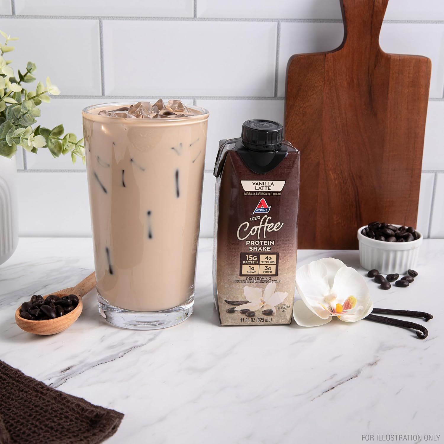 Atkins Café au Lait Iced Coffee Flavored High Protein Shake, Low Sugar and Low Carb, Keto Friendly, Ready to Drink Protein Drink, Gluten Free