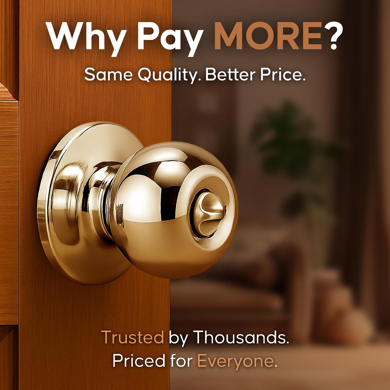 Copper Creek Privacy Interior Door Knob – ANSI Grade-3 Certified, Modern Heavy Duty Handle, Easy Install and Reversible for Bedroom, Bathroom & Closets – Satin Stainless (1 Pack)