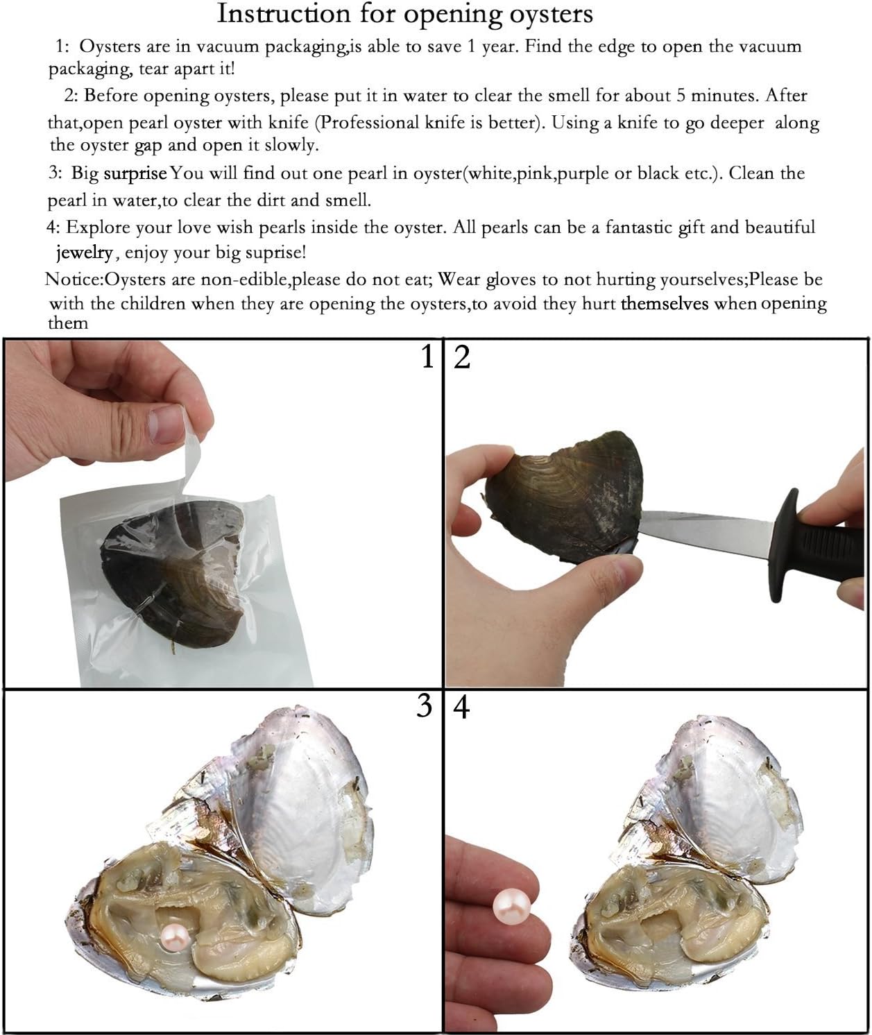 10PC Freshwater Pearl Cultured Oyster with Round Pearl Inside for Gift, Fun for Children, Family, Friends, Party (6-8mm, 10PC)
