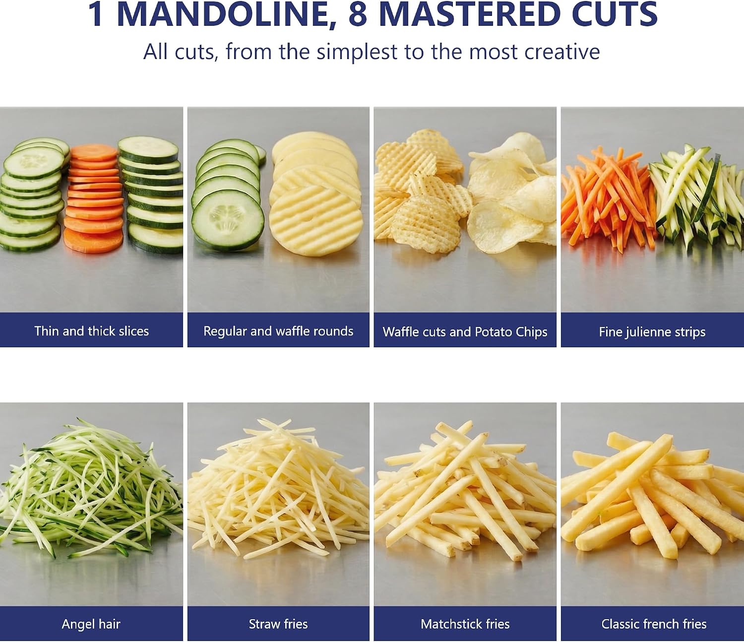 Bron Coucke – Professional Stainless Steel Mandoline with Protective Carriage – 2 Integrated Cutting Blade Units (3 mm & 10 mm) – Smooth &