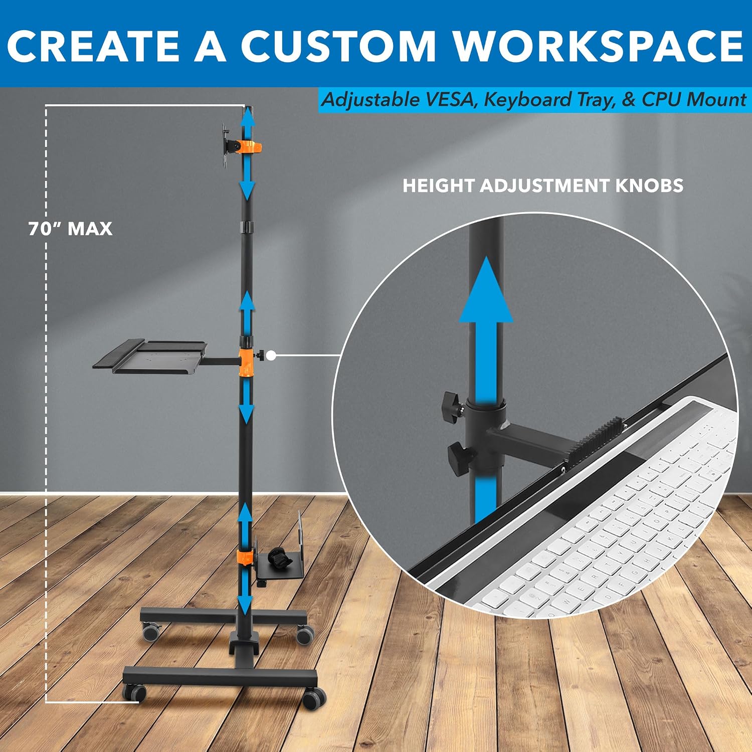 Mount-It! Rolling Computer Cart on Wheels, Mobile Desk Workstation with Monitor Mount for up to 32" Screen, Full Keyboard Tray