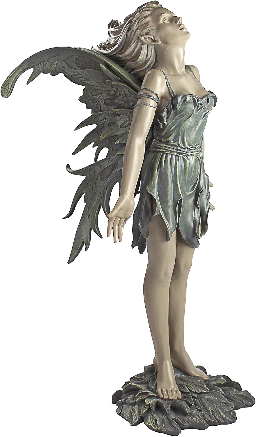 Design Toscano Facing the Wind Fairy Woman Outdoor Garden Statue, 12 inches wide, 27 inches tall, Cast Stone Resin, Two Tone Stone Finish