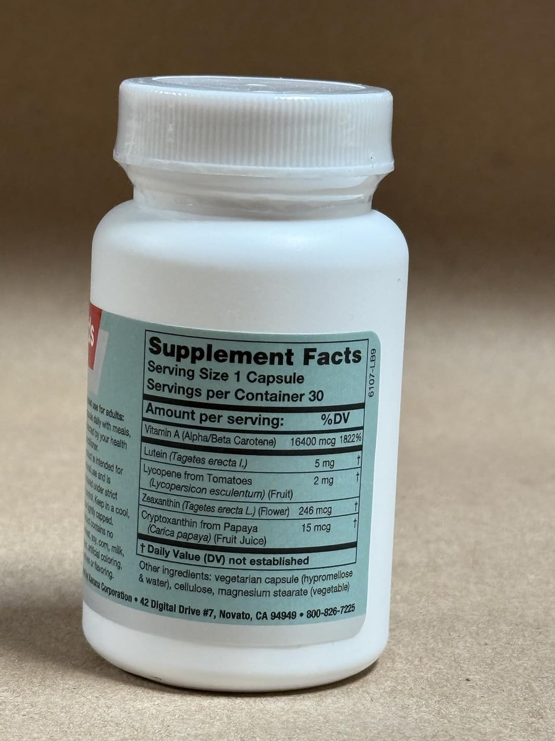 Karuna Mixed Carotenoids | 30 Vegetarian Capsules | Alpha- and beta-carotenes, Lutein 5mg, lycopene 2.5mg, zeaxanthin 246mcg