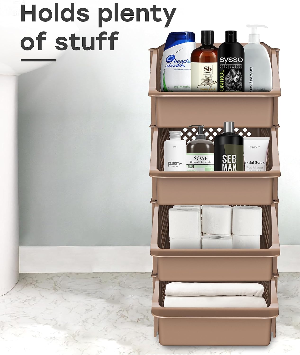 Skywin Stackable Storage Bins Open Front for Pantry Storage, 4 Pack - Black