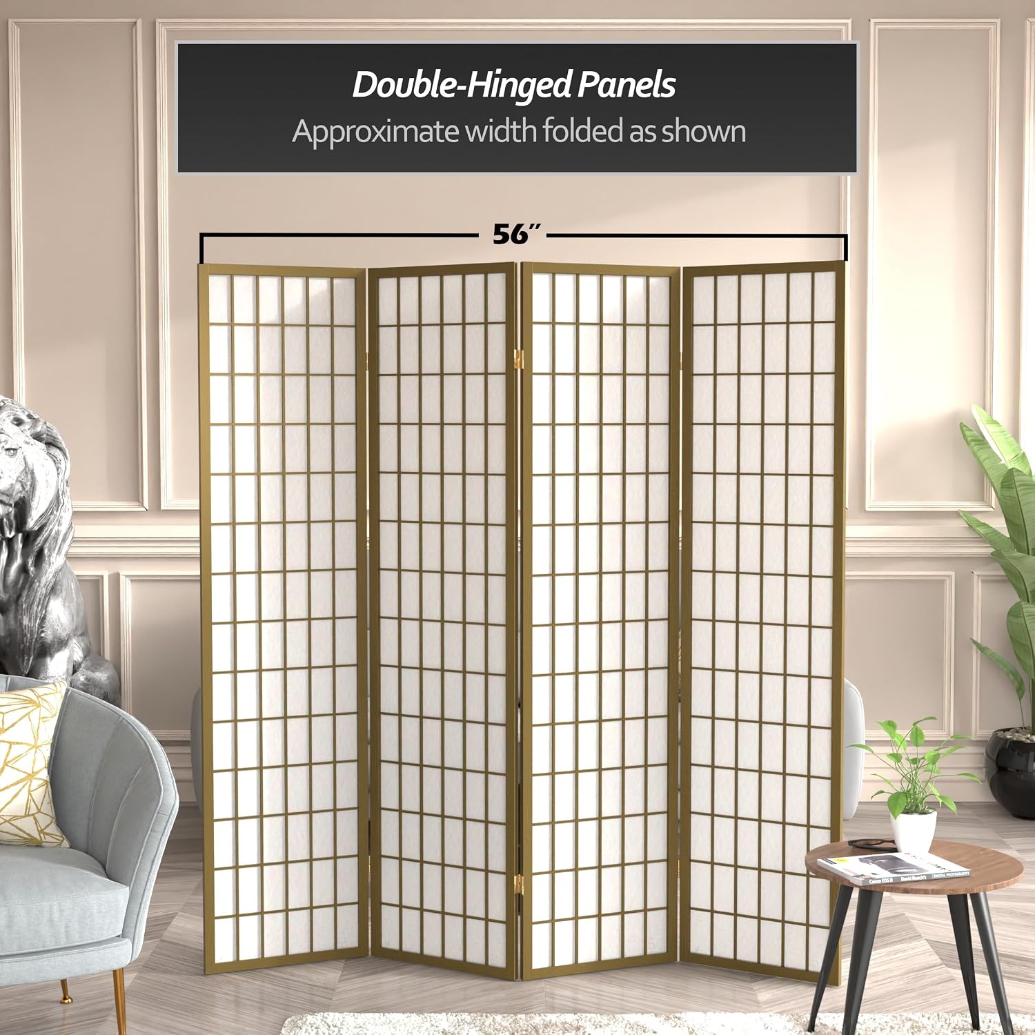 Red Lantern 6 ft. Tall Window Pane Shoji Screen - Walnut - 5 Panels