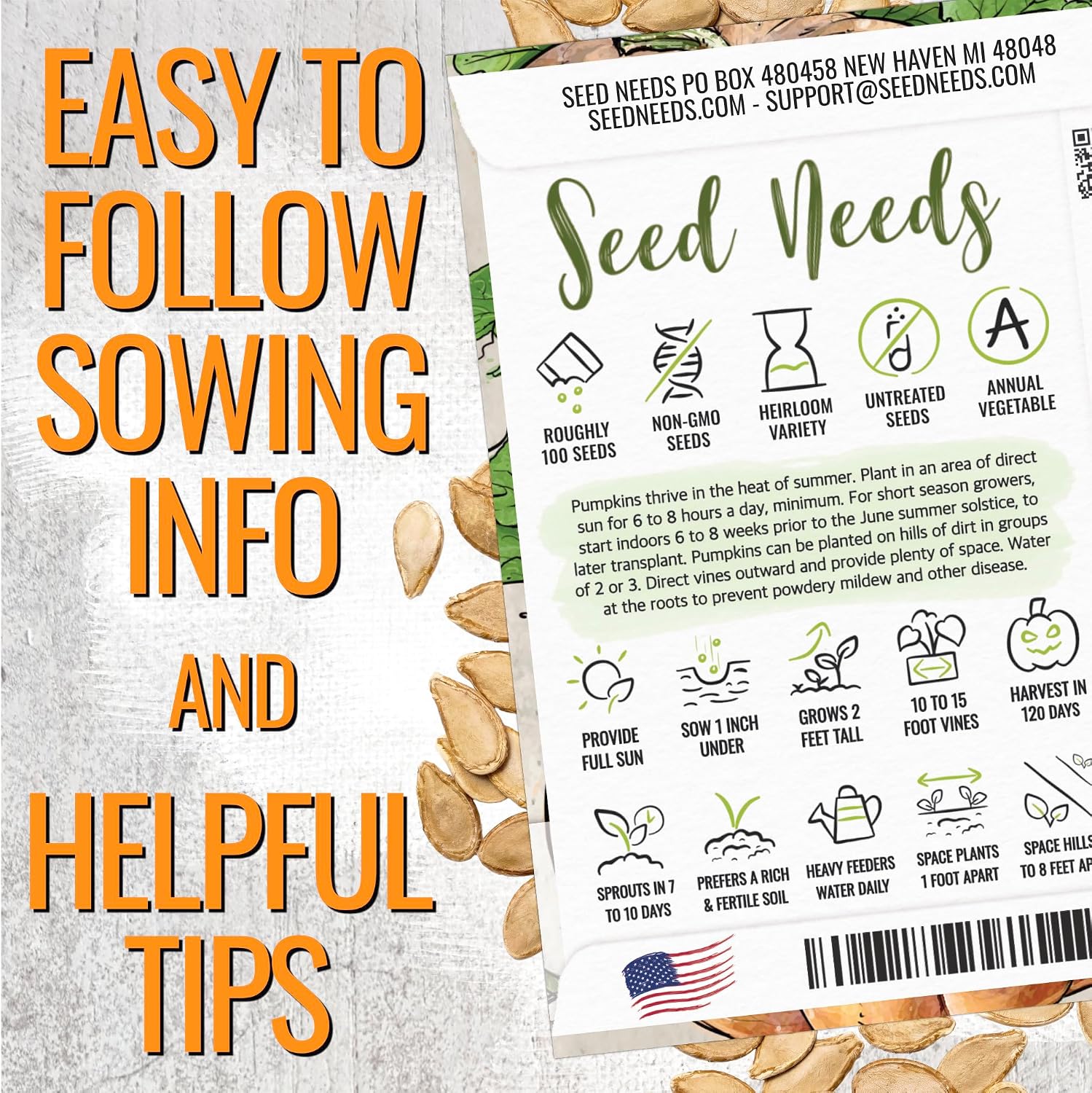 Seed Needs Pumpkin Seeds to Plant 100 Seeds Spooky Mix Non GMO Bulk Pack
