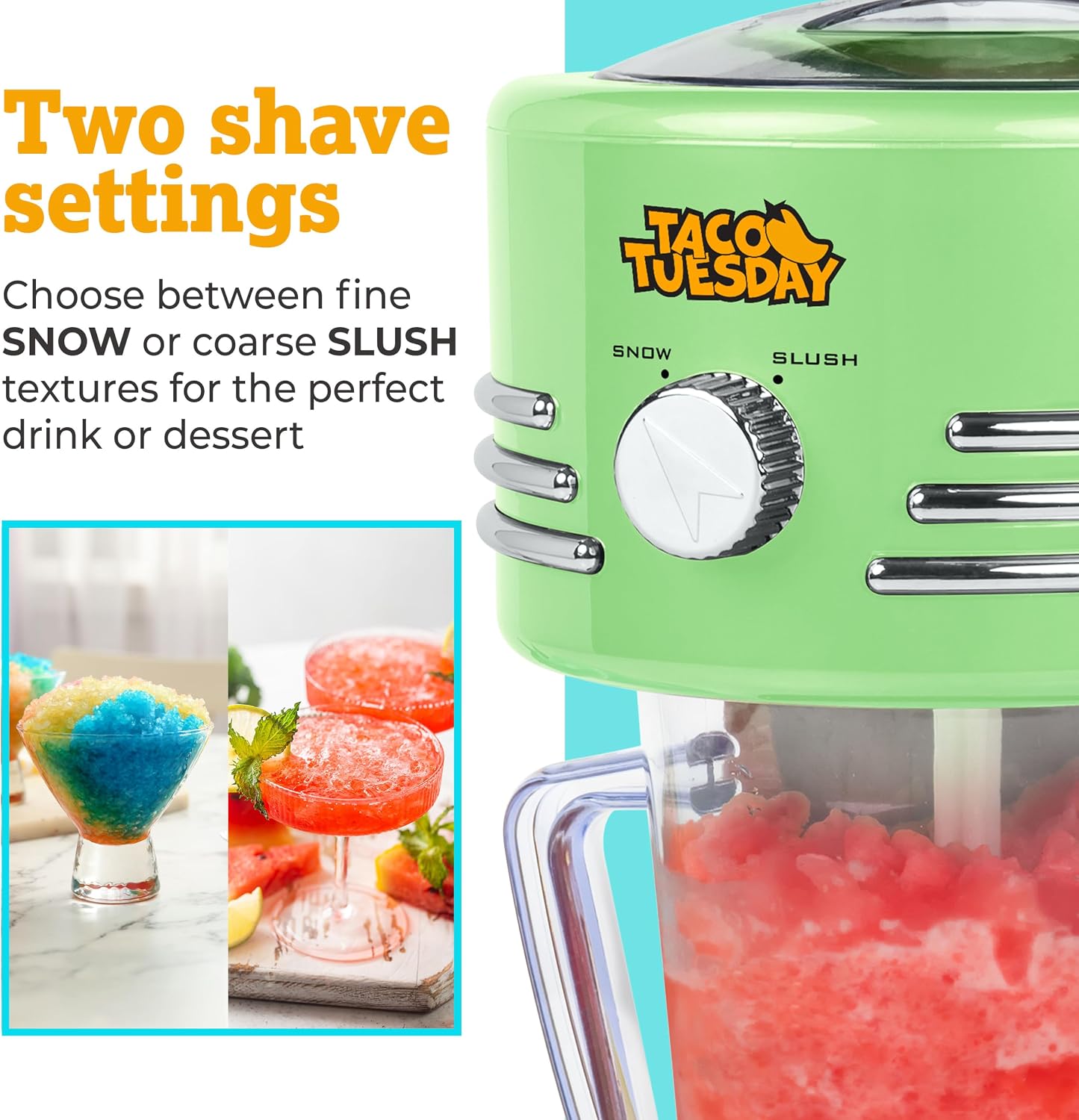 Nostalgia Taco Tuesday Frozen Drink Maker and Margarita Machine for Home - 40-Ounce Slushy Maker with Stainless Steel Flow Spout - Easy to Clean and