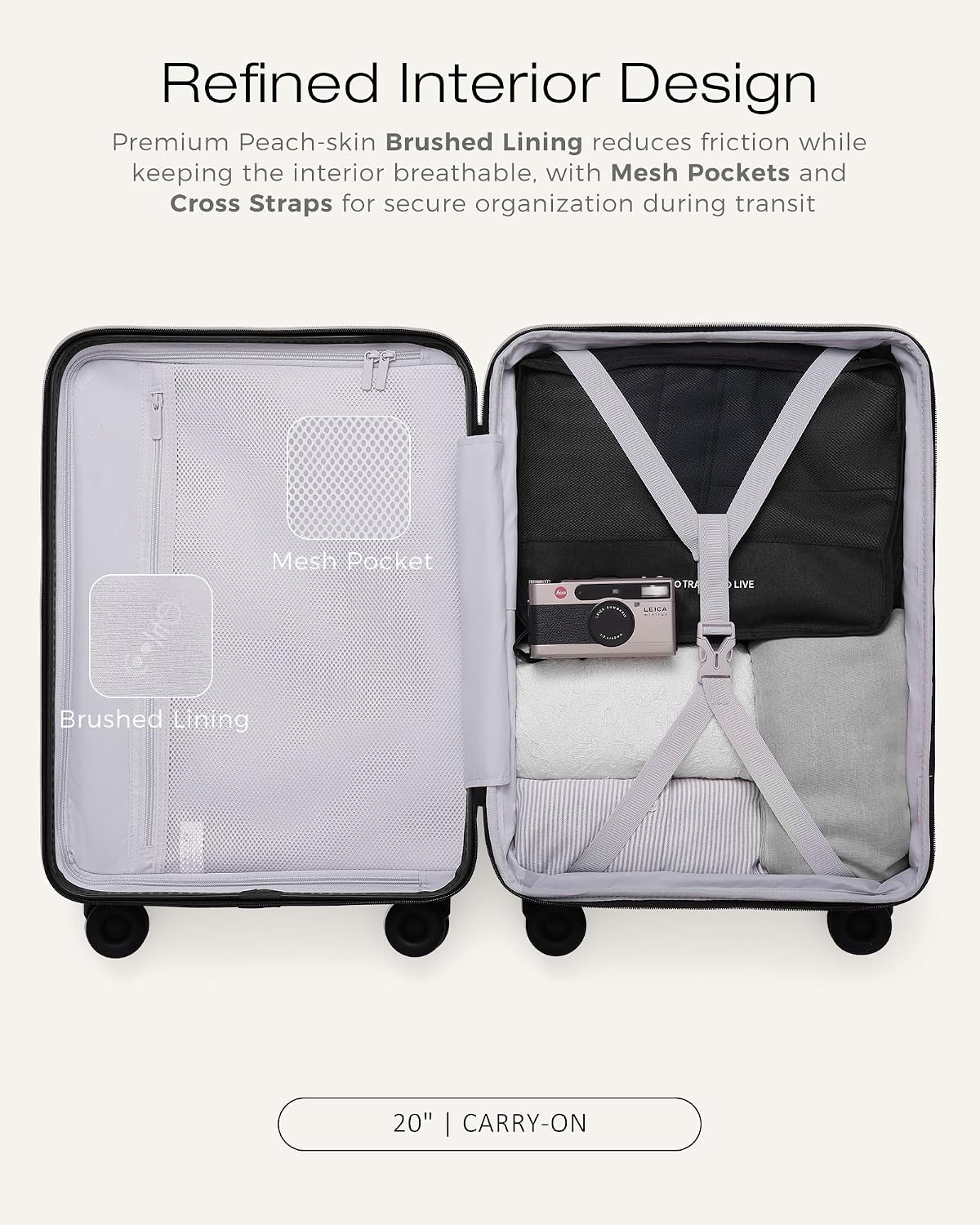 Coolife Luggage Carry-On, Lightweight PC Hardside Suitcase, 20-Inch, Black | Expandable Carry-On, Dual Spinner Wheels, TSA-Approved Lock, Upgraded PC Hardshell, Durable Travel Suitcase