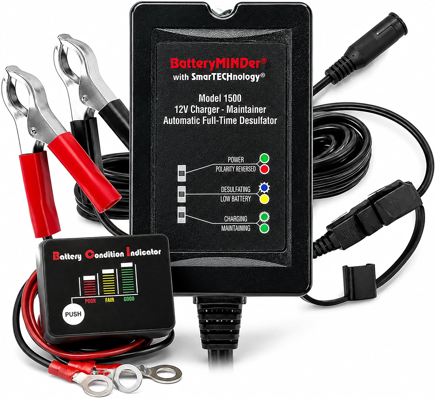 15CEC1B 12V-1.5A Smart Battery Trickle Charger, Maintainer, and Desulfator with Battery Condition Indicator - for Winter and Long Term Storage