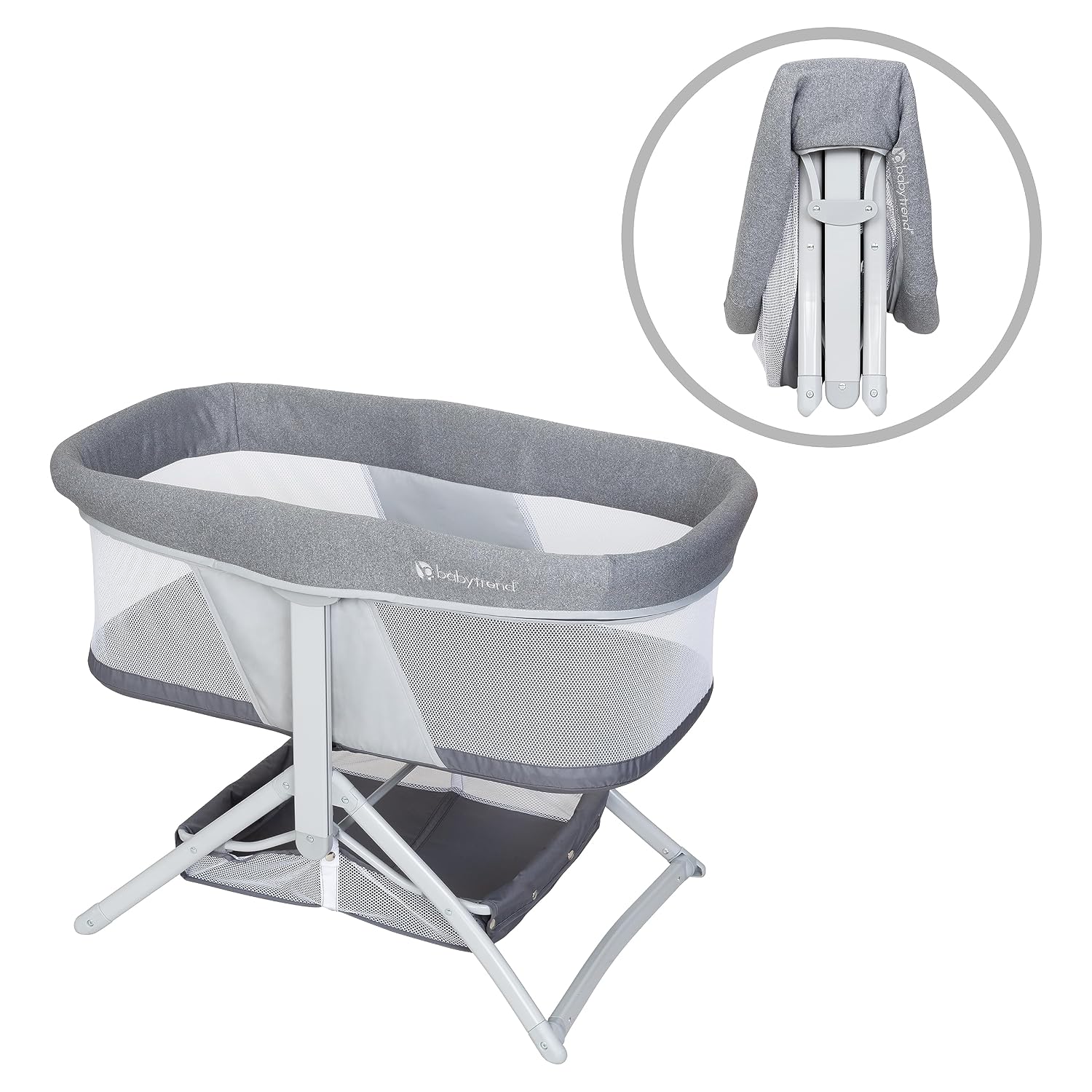 Baby Trend Quick-Fold 2-in-1 Rocking Bassinet, Shadow Stone Gray