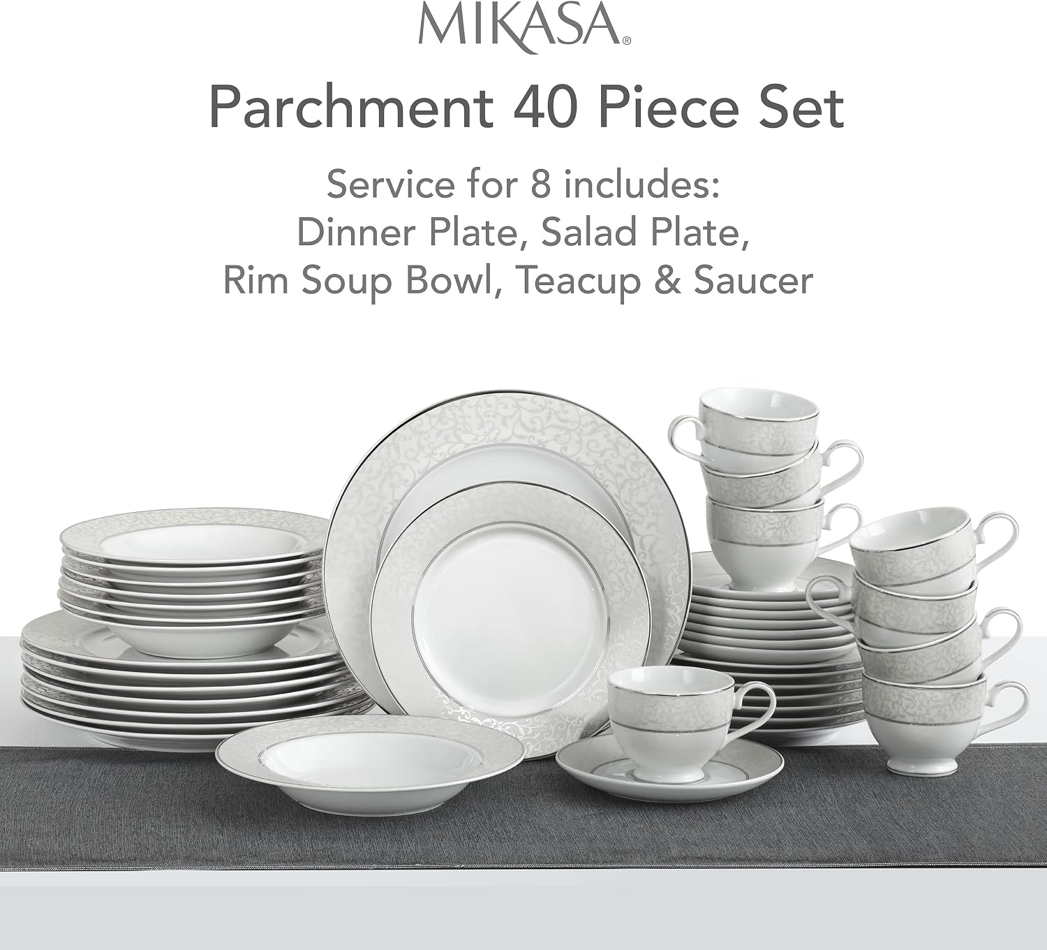 Mikasa Regent Bead 40-Piece Porcelain Dinnerware Set, Service for 8