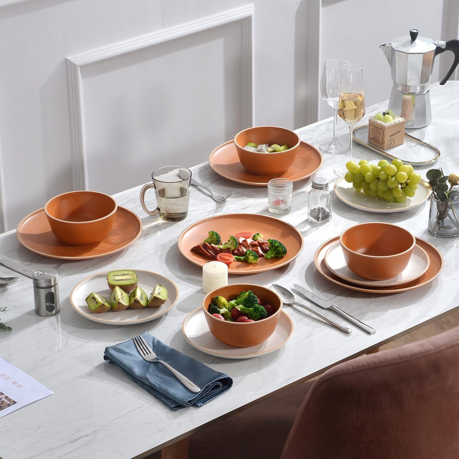 Melamine Dinnerware Sets, Plates and Bowls Sets 12 Pcs, Melamine Plates, Dish Set for 4, Unbreakable Dinnerware Set for Party, BPA Free