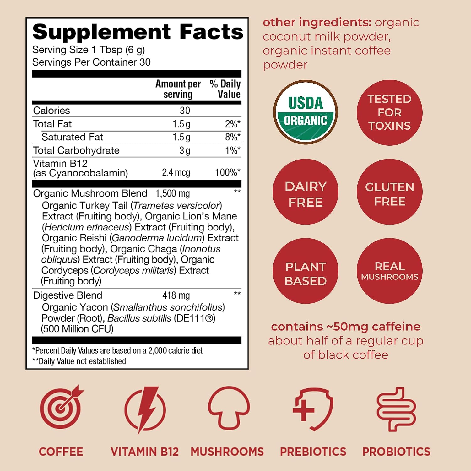 Four Sigmatic Organic Instant Coffee Powder | Mushroom Coffee Instant Mix with Cordyceps, Chaga and Eleuthero for Better Focus and Immune Support | 10 Packets