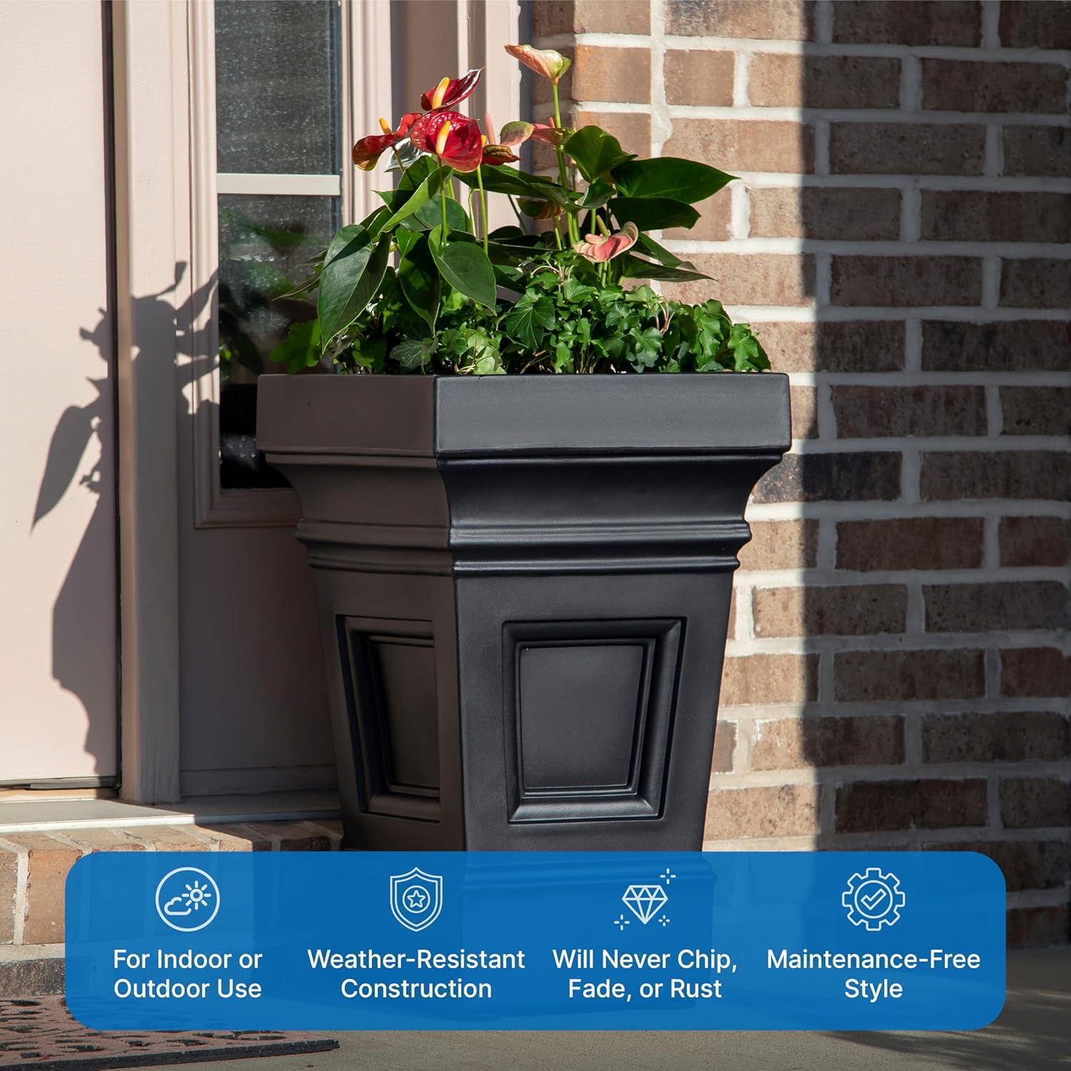 Step2 Atherton Square Planter, Large Planters for Outdoor Plants, Gardening and Flower Pot for Patio or Porch, Efficient Drainage, Durable Plastic